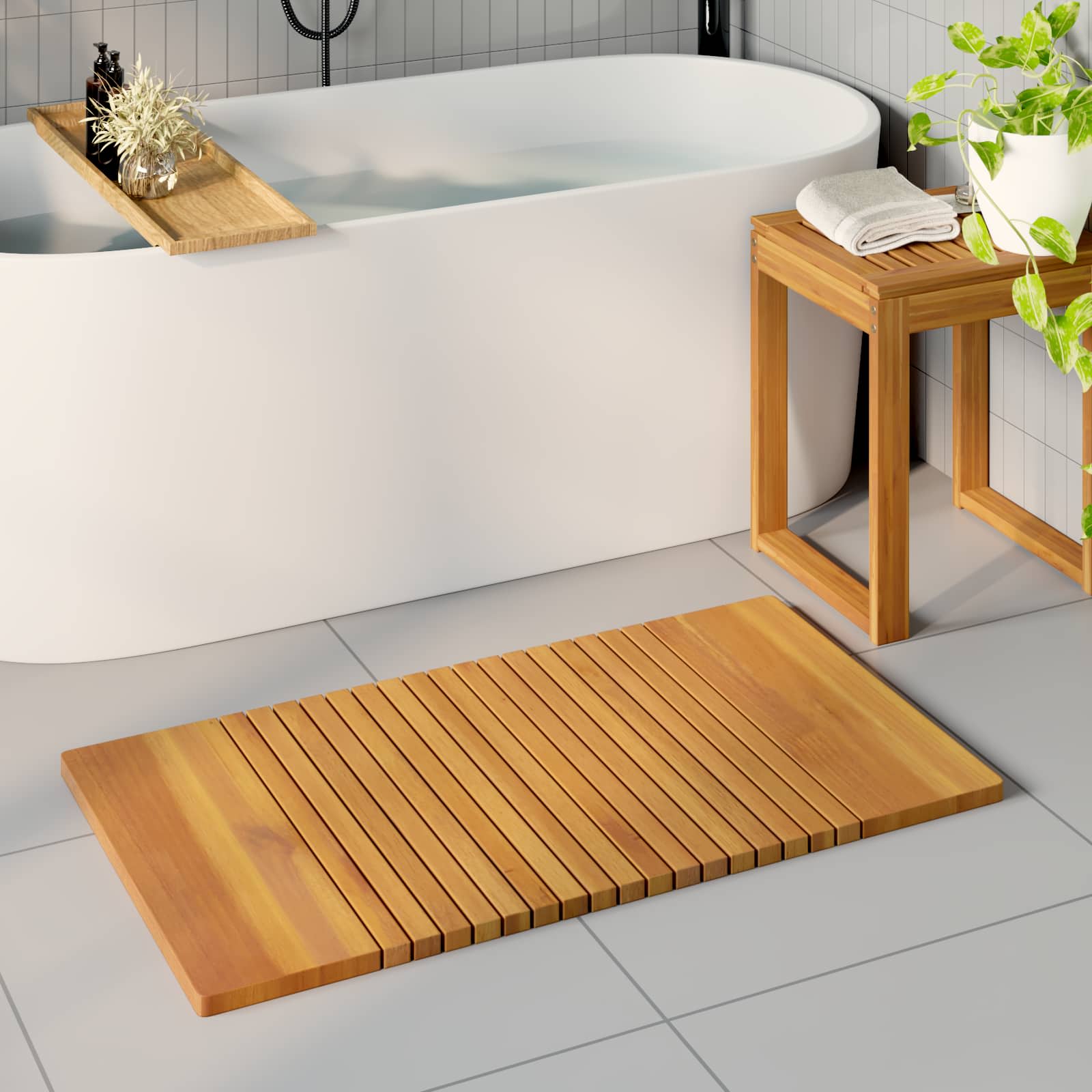 Prostirka za kupanje Smeđa 100 x 55 cm Čvrsto drvo akacije