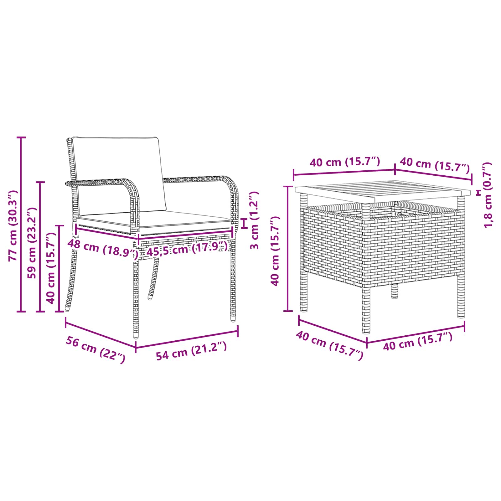Bistro set za vrt s jastukom 3 pcs Sivi poliratan