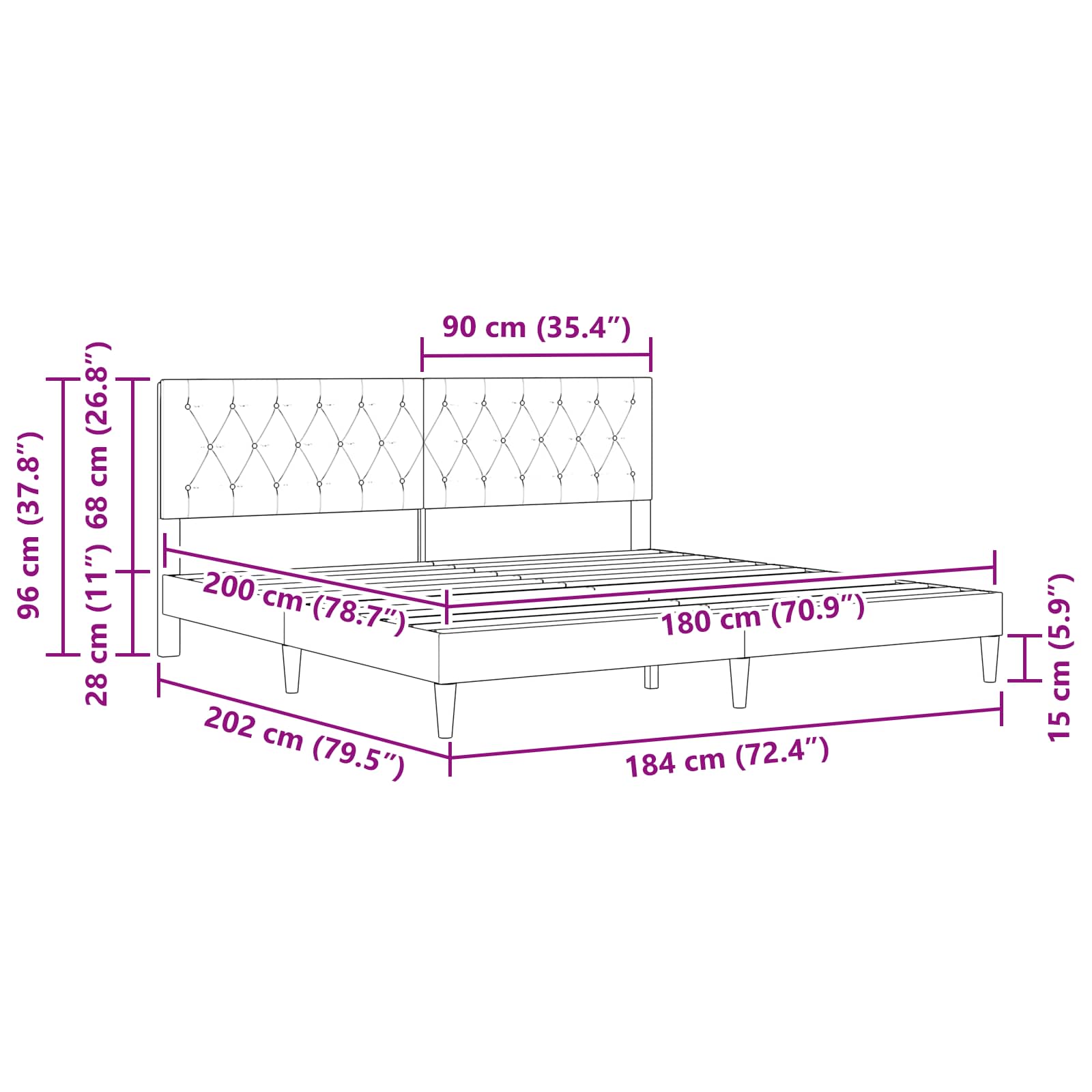 Krevetna konstrukcija Tamnosiva 180 x 200 cm Baršun