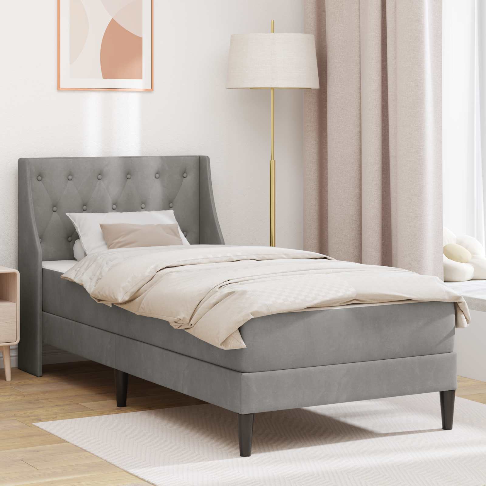 Okvir kreveta s madracem Svijetlo siva 90 x 190 cm Baršun