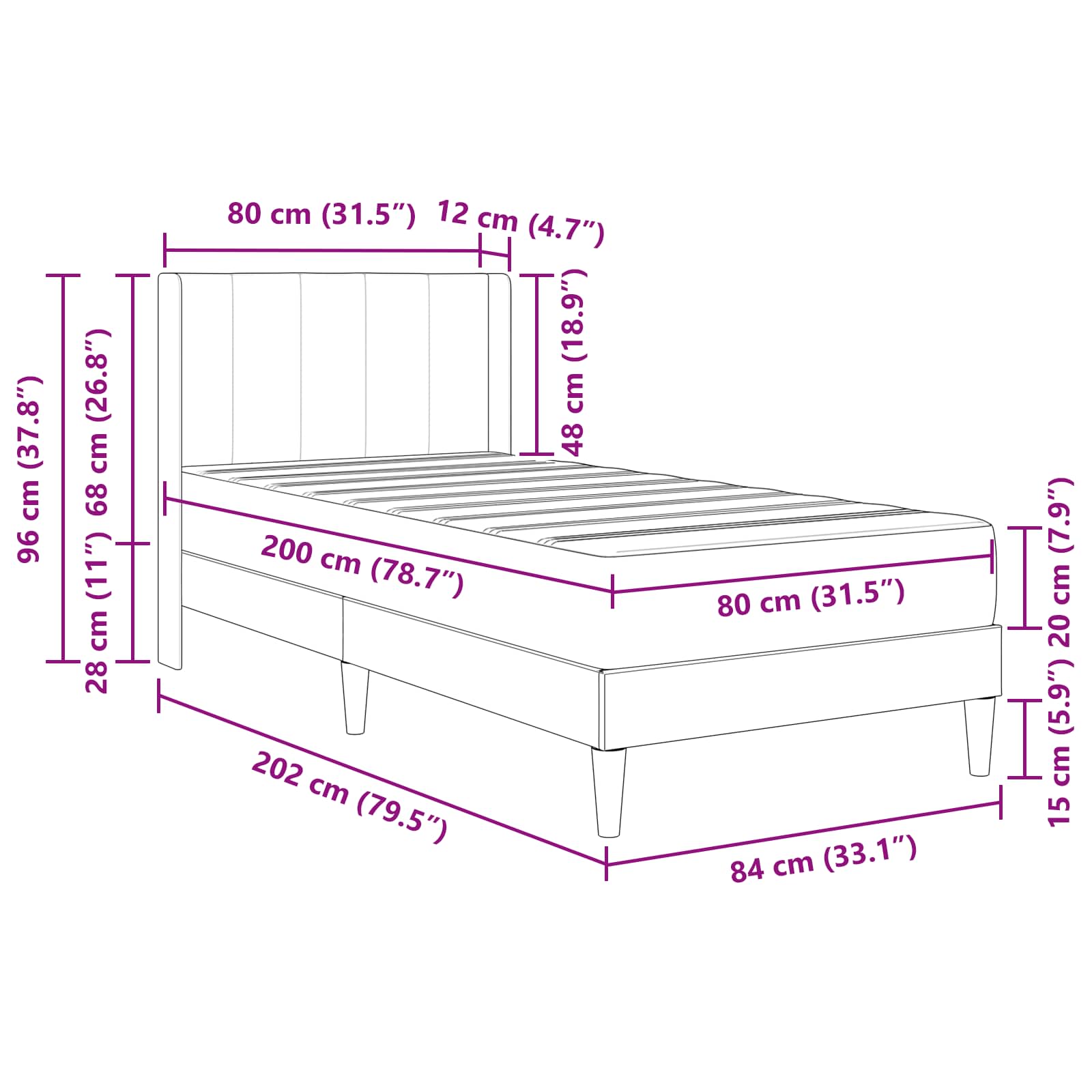 Okvir kreveta s madracem Svjetlosiva 80 x 200 cm Baršun