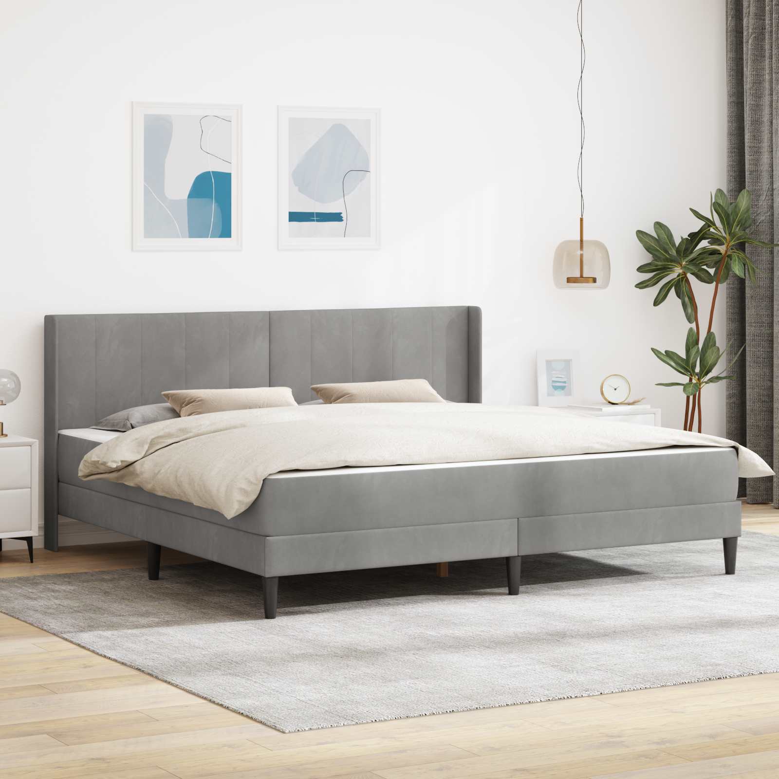 Okvir kreveta s madracem Svjetlosiva 200 x 200 cm Baršun