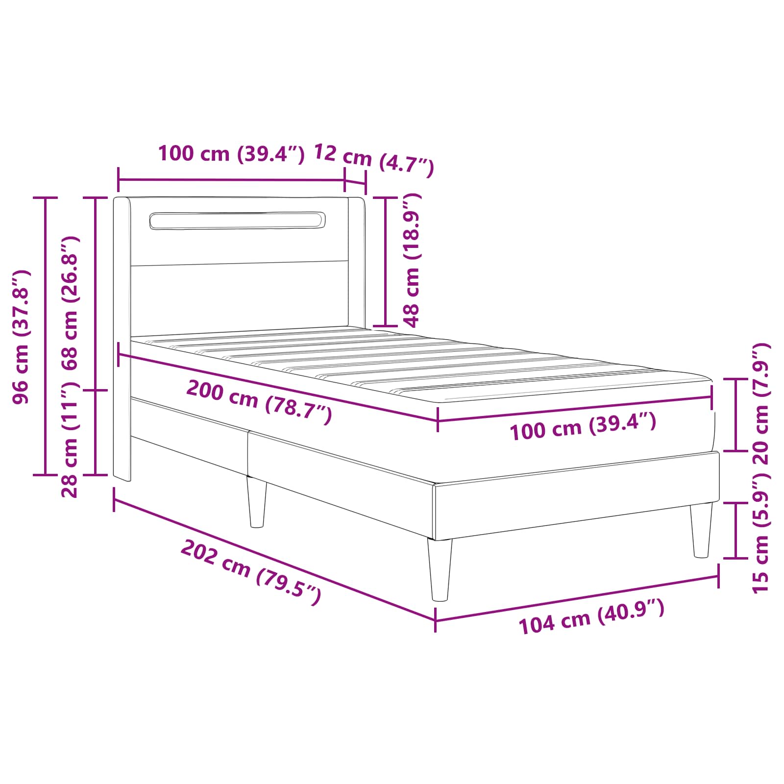 Okvir kreveta s madracem Crna 100 x 200 cm Umjetna koža