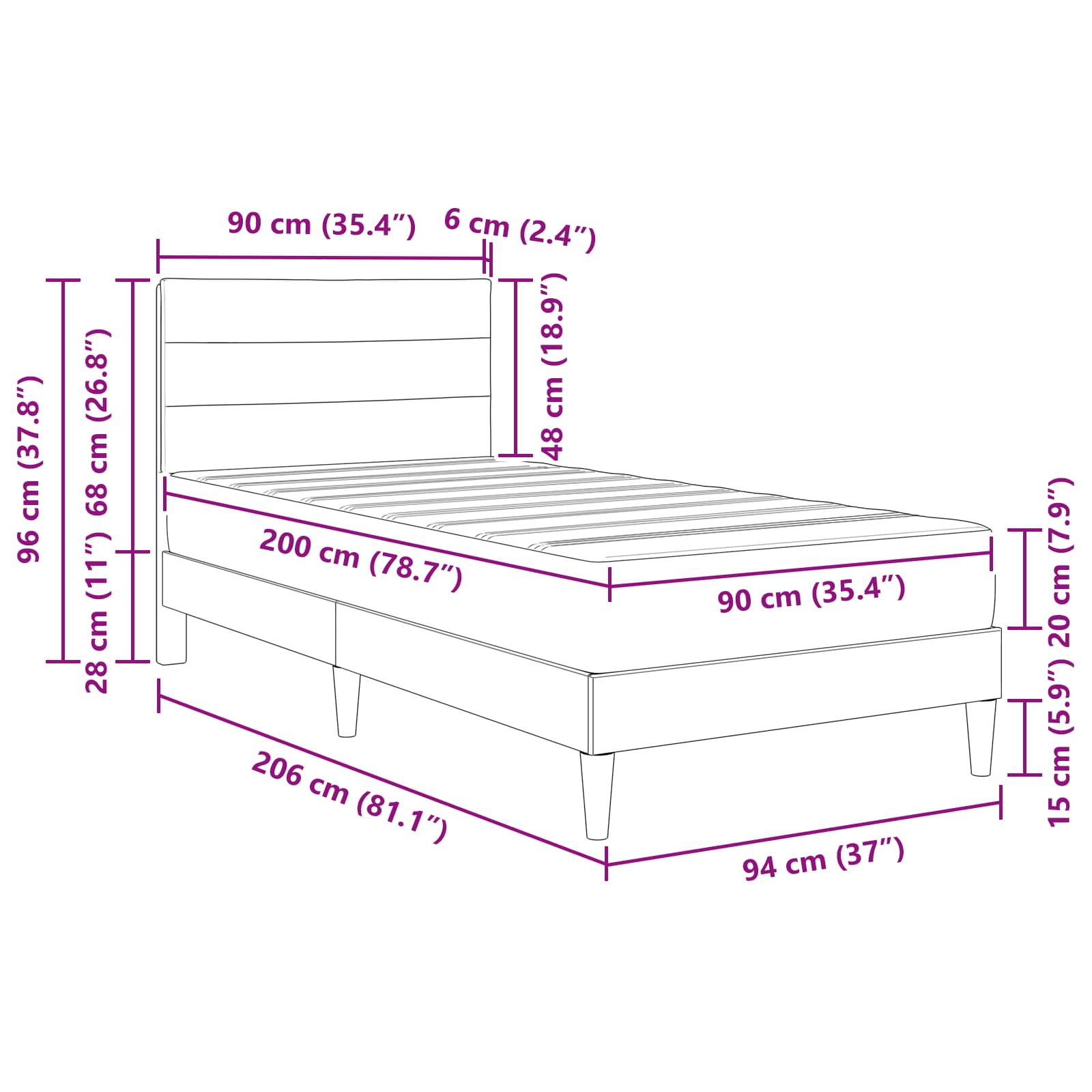Krevetna konstrukcija Svijetlo siva 90 x 200 cm Poliester