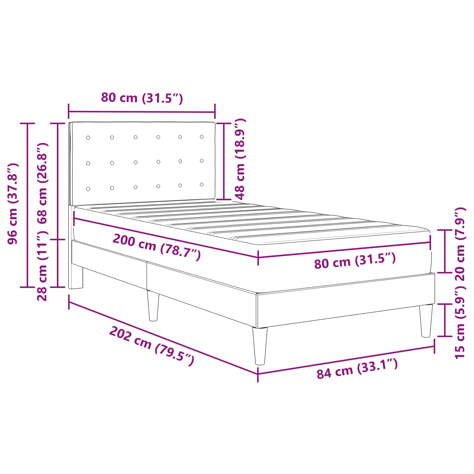 Okvir kreveta s madracem Tamno siva 80 x 200 cm tkanina
