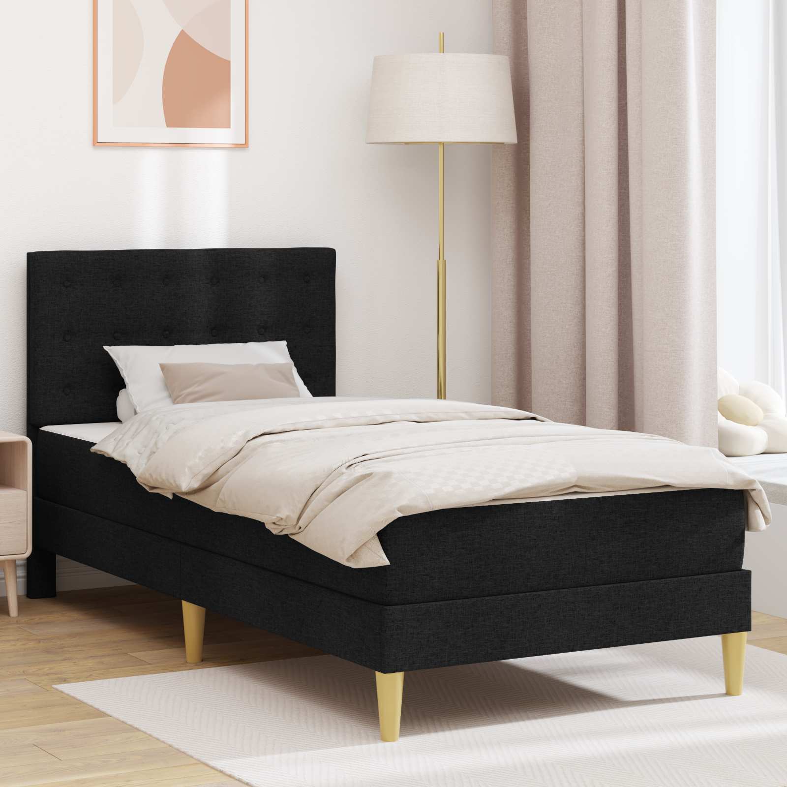 Okvir kreveta s madracem s uzglavljem Crna 90 x 190 cm tkanina