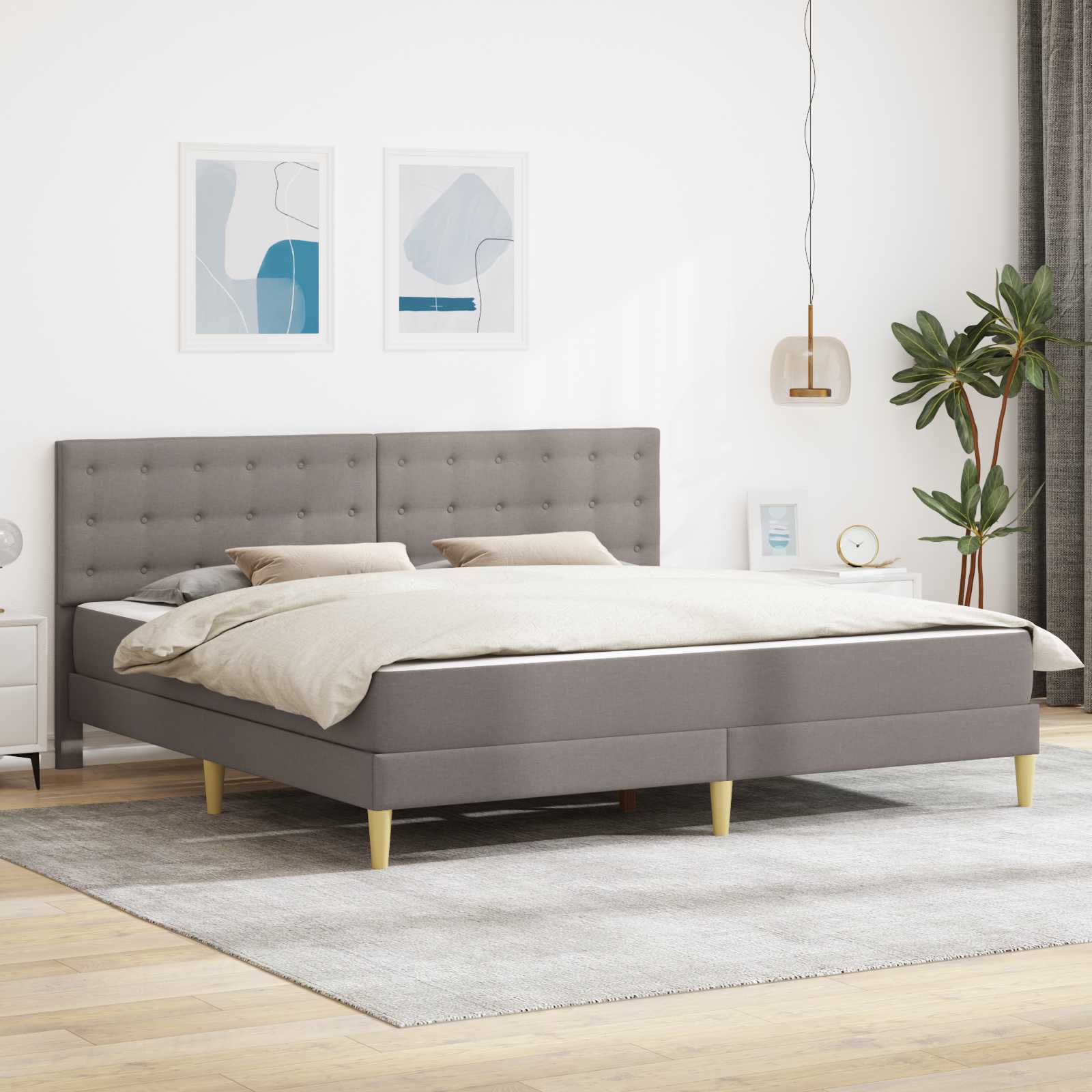 Okvir kreveta s madracem Sivo-smeđa 200 x 200 cm tkanina