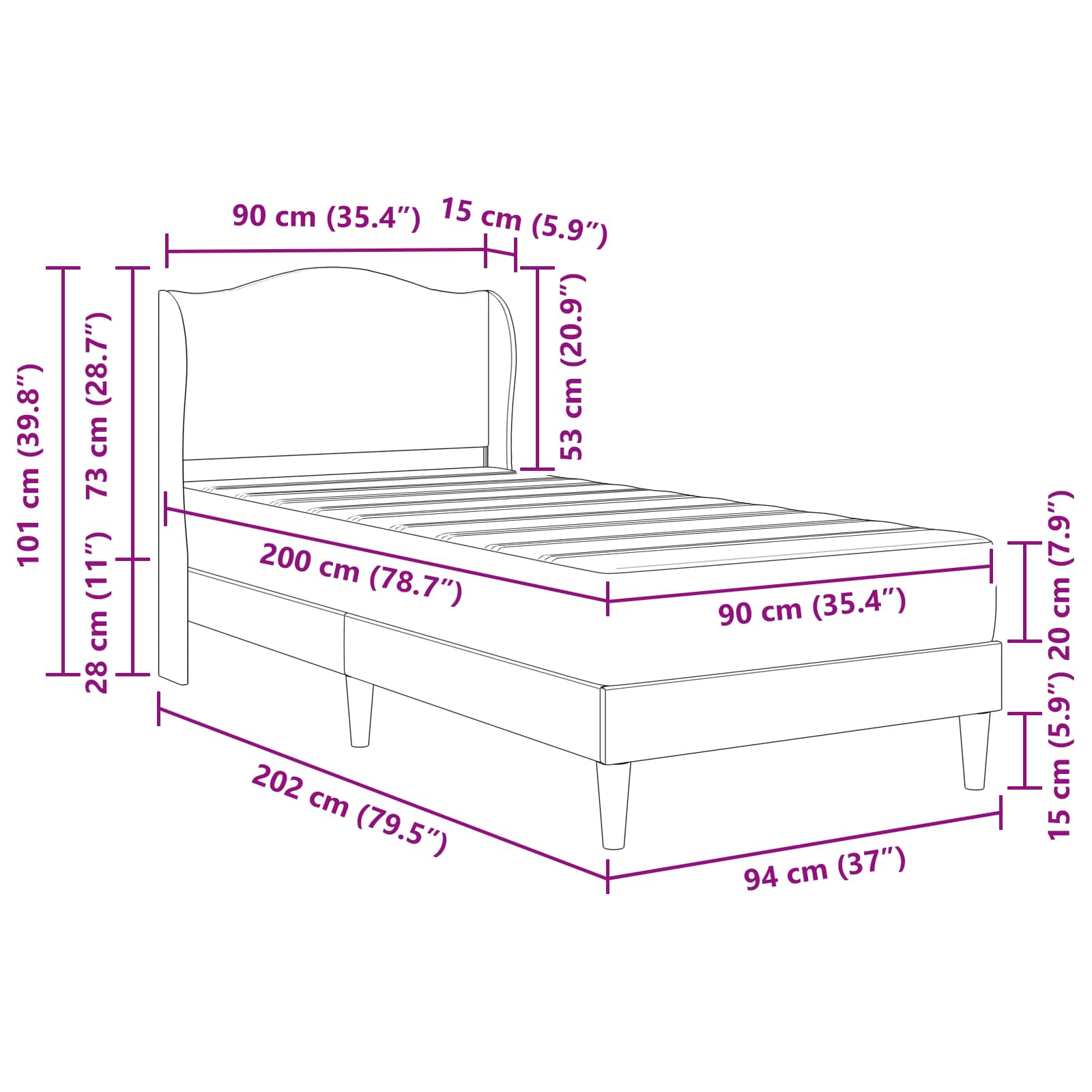 Krevetna konstrukcija Siva 90 x 200 cm Umjetna koža