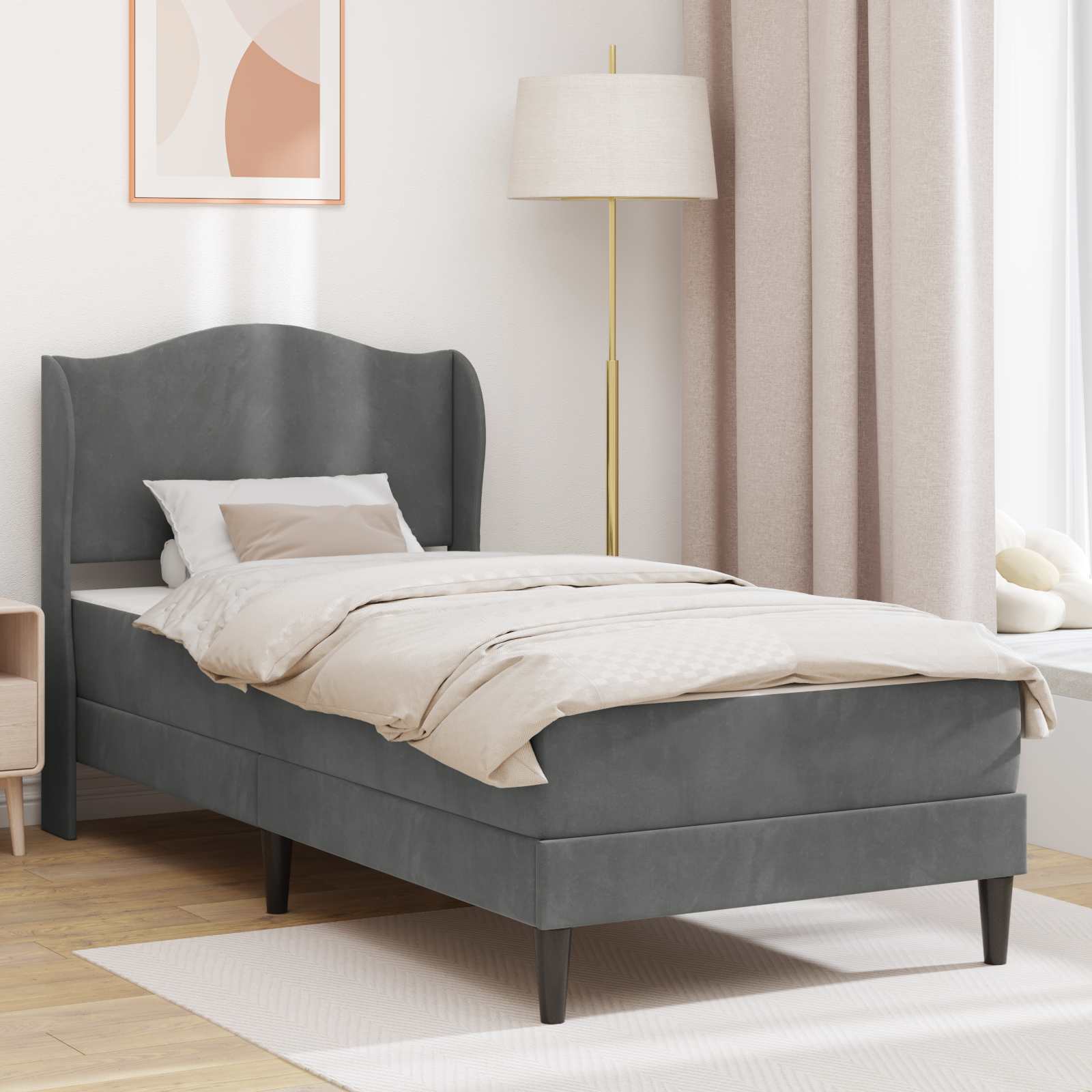 Krevetna konstrukcija s uzglavljem Tamnosiva 90 x 190 cm Baršun