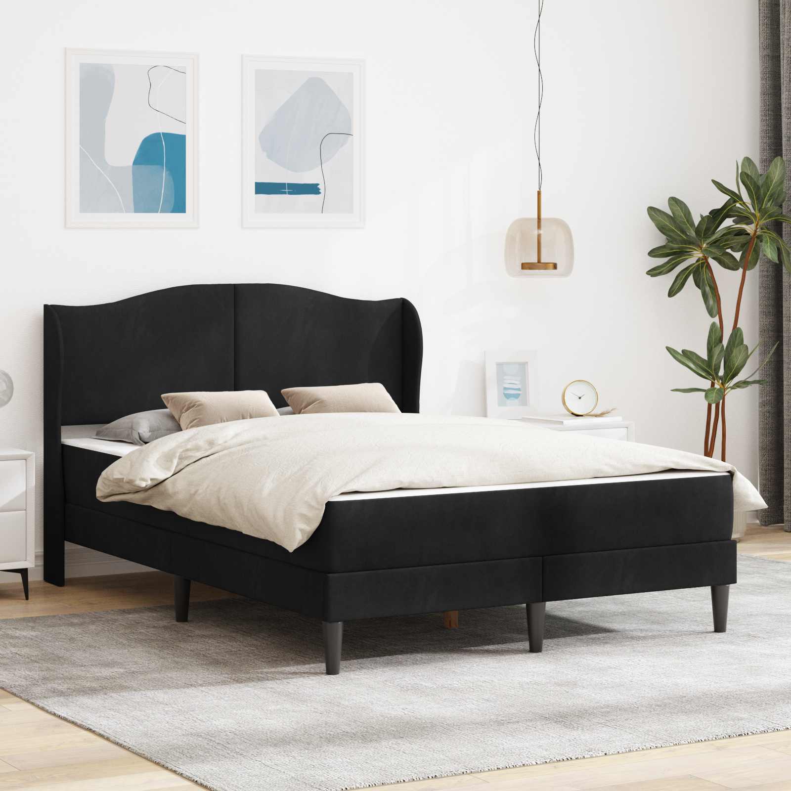 Krevetna konstrukcija s uzglavljem Crna 160 x 200 cm Baršun