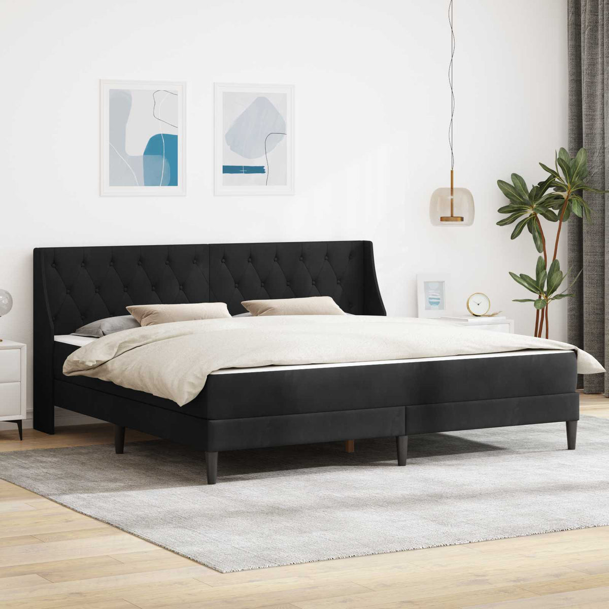 Okvir kreveta s madracem s uzglavljem Crna 180 x 200 cm Baršun