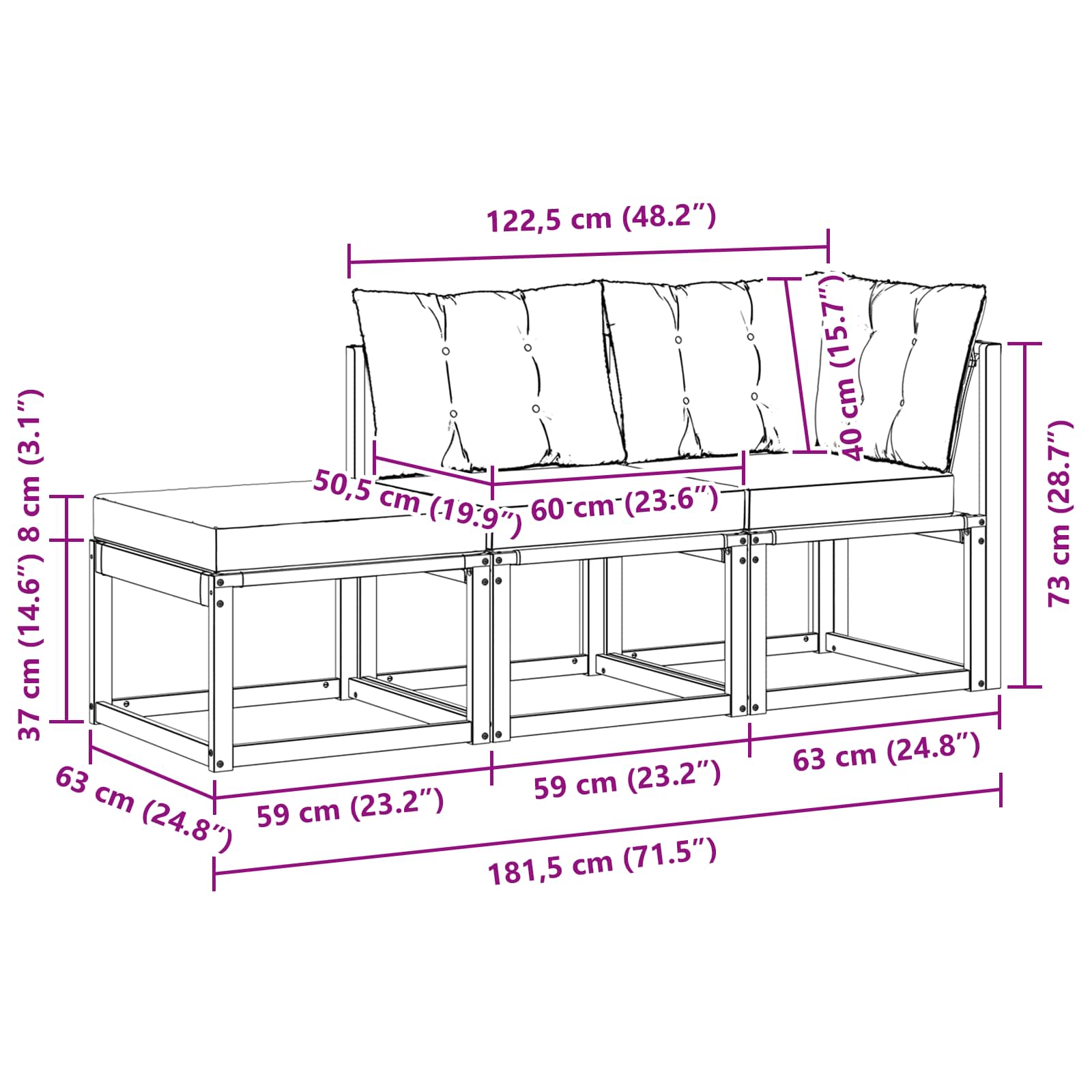Sekcionalna sofa s jastukom 3 Komad Bijela