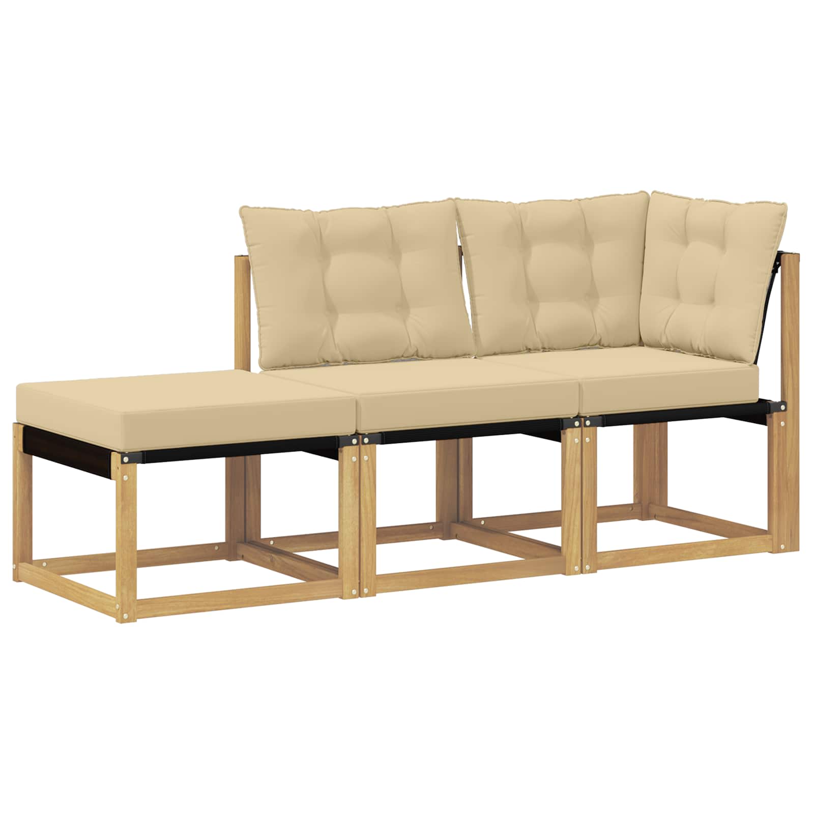 3 kom. Sekcionalna sofa Masivno bagremovo drvo, Tekstilen