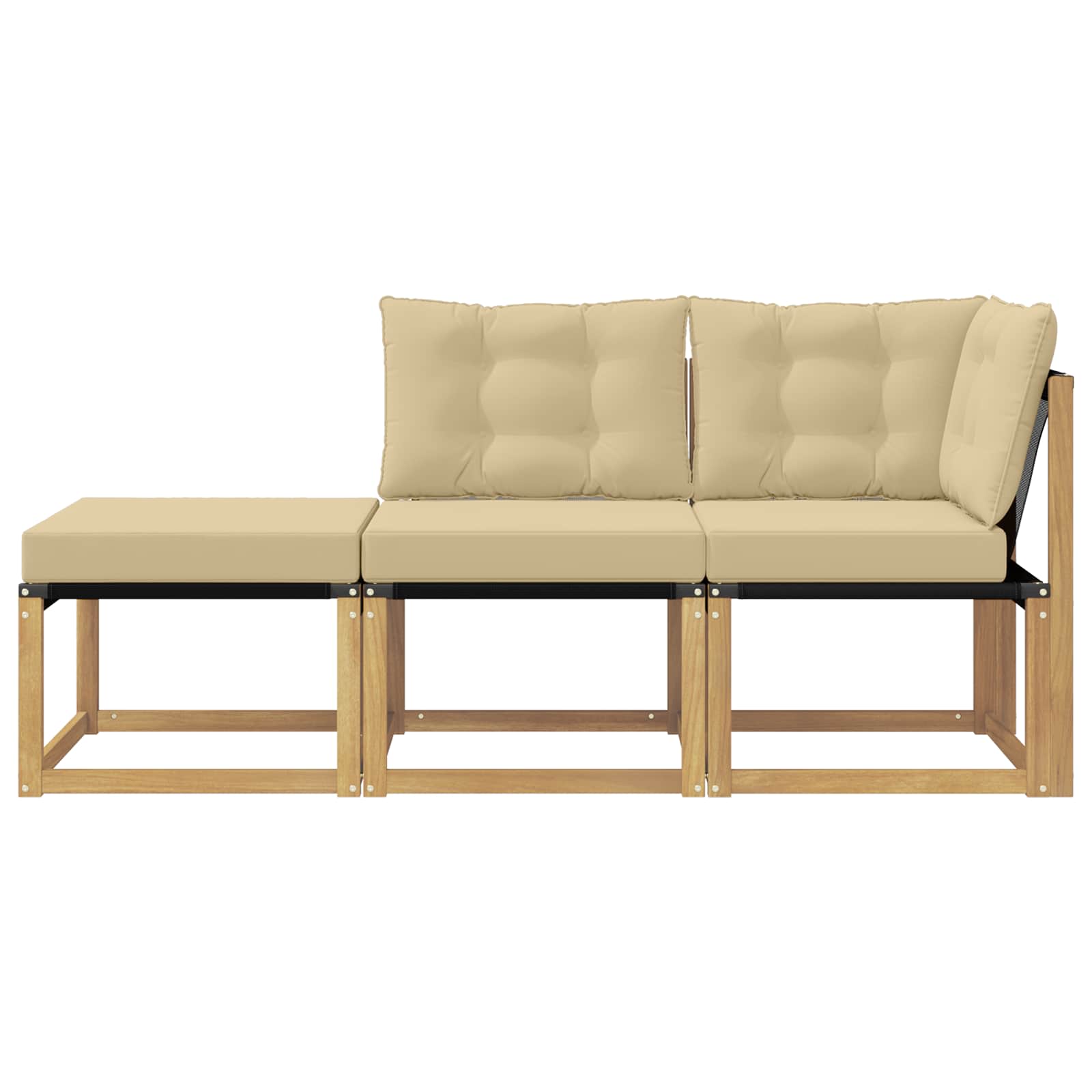 3 kom. Sekcionalna sofa Masivno bagremovo drvo, Tekstilen