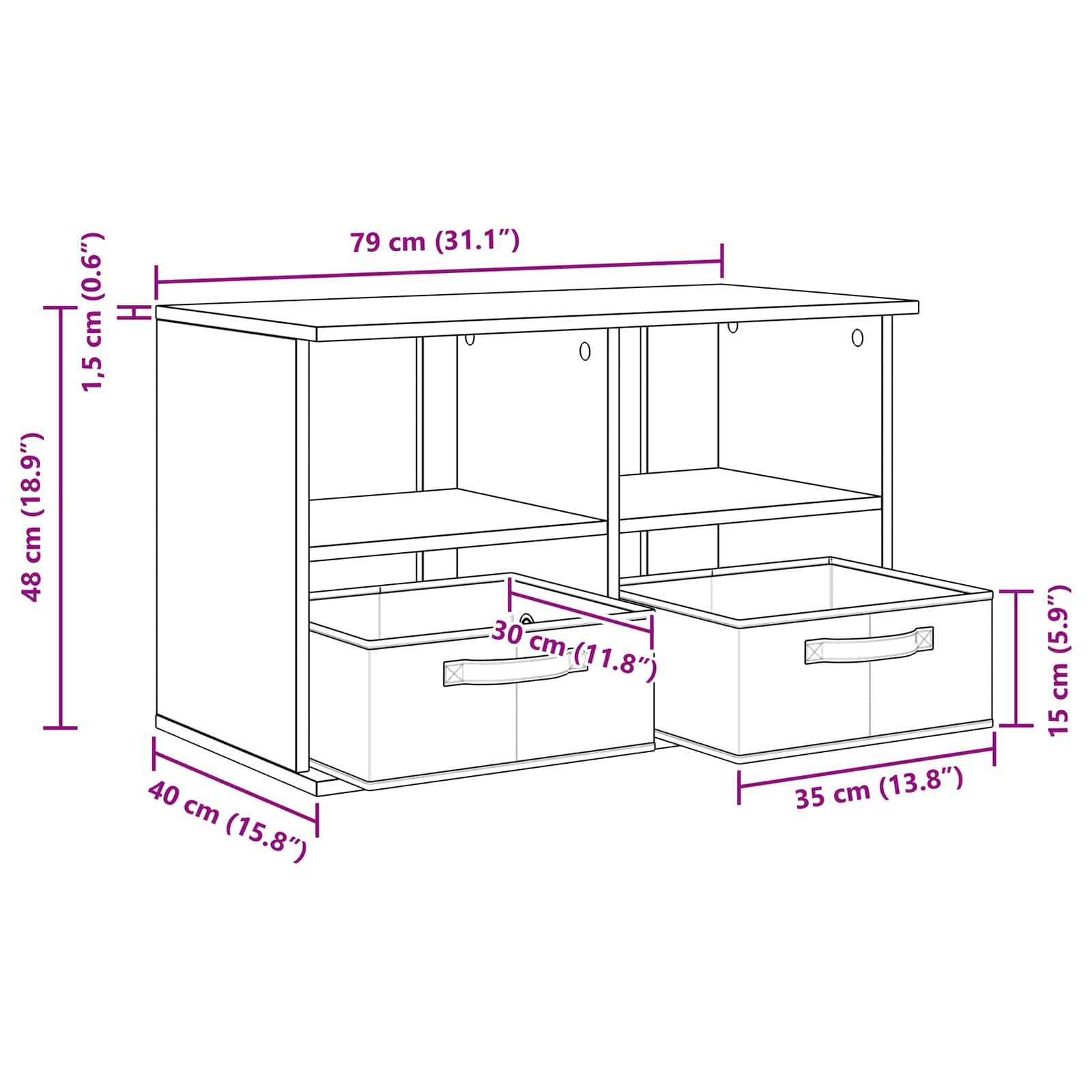 Stalak za TV s ladicama Crni hrast 79 x 40 x 48 cm