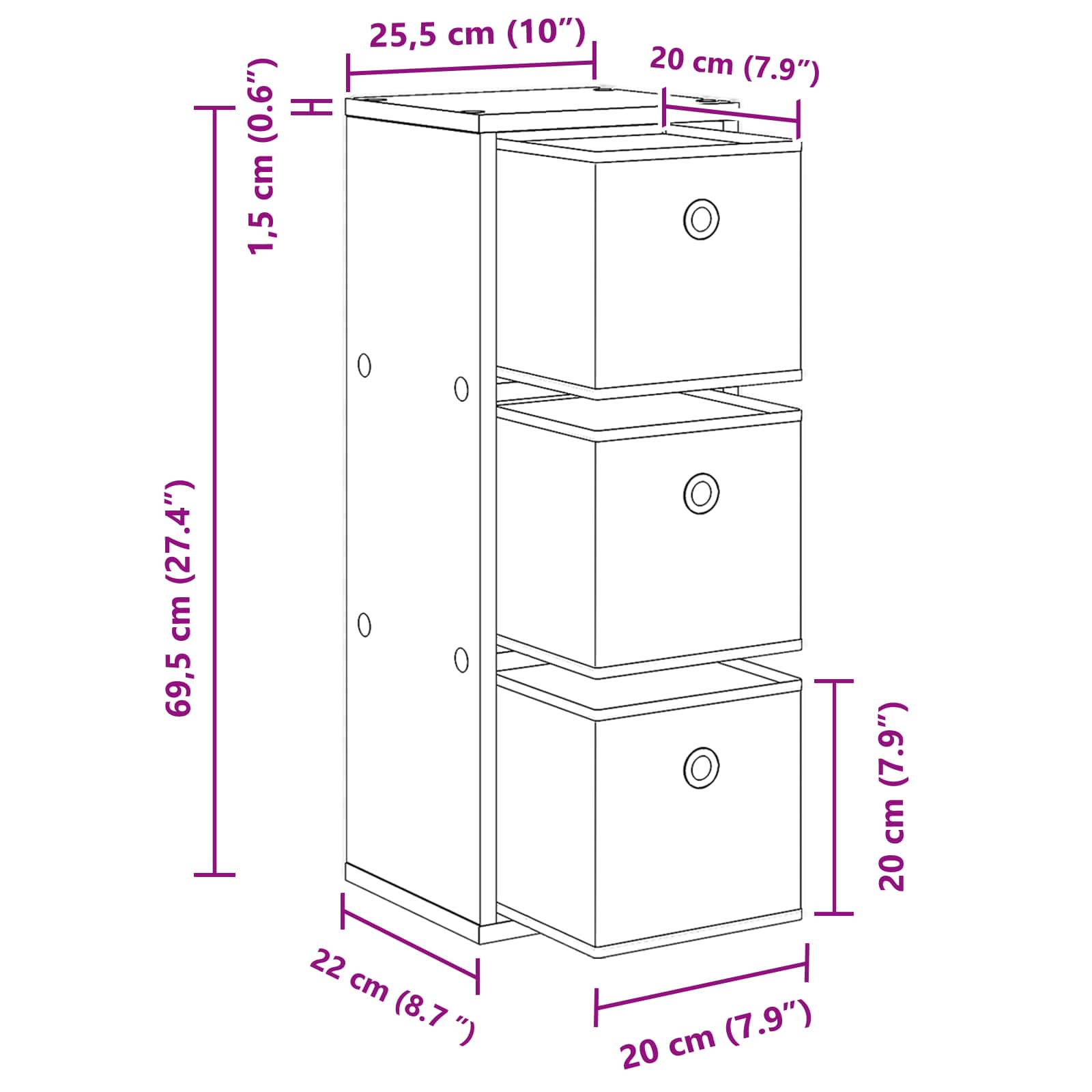 Kreveta s ladicama Bijelo 25,5 x 22 x 69,5 cm