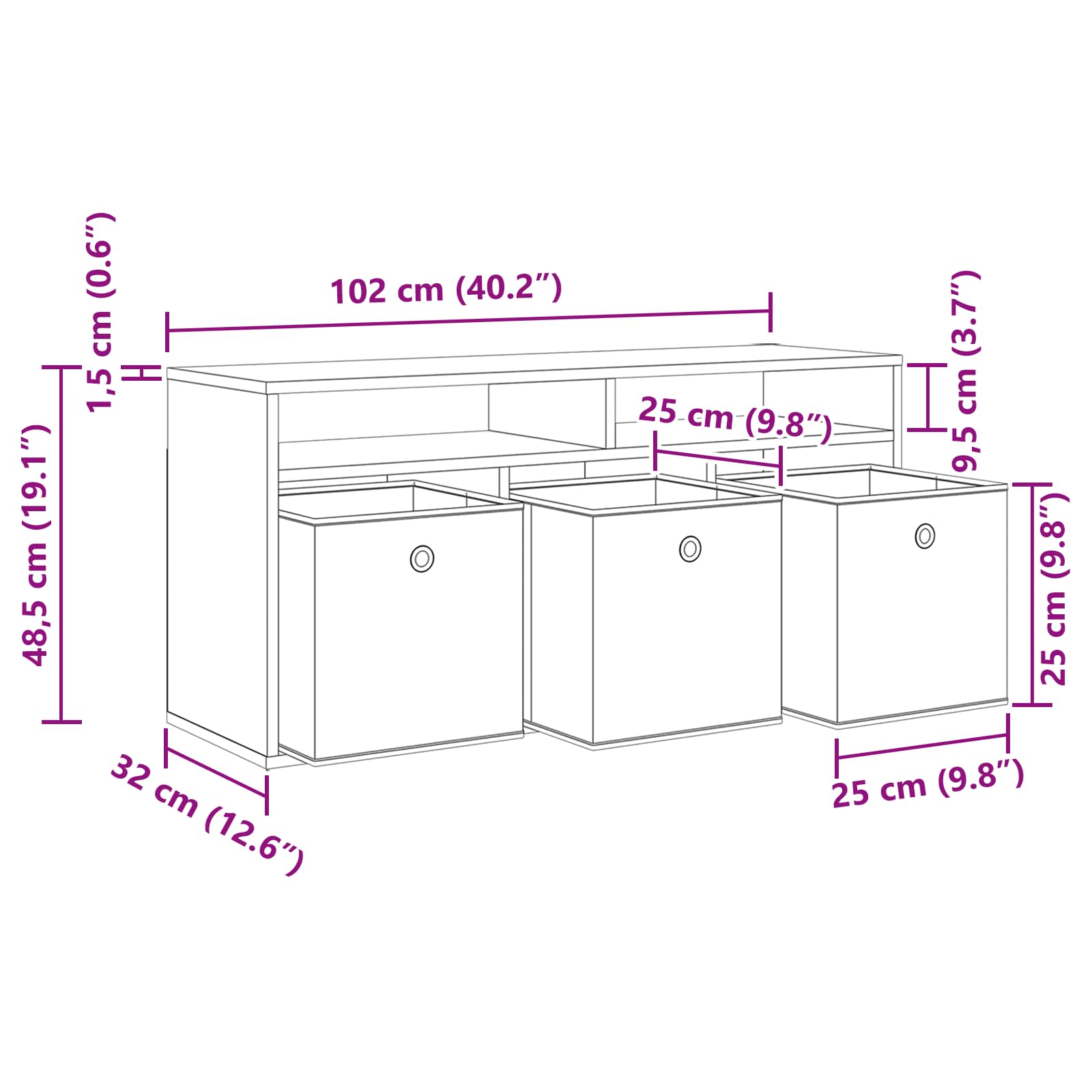 Nizak ormarić s ladicama Betonski sivi 102 x 32 x 48,5 cm