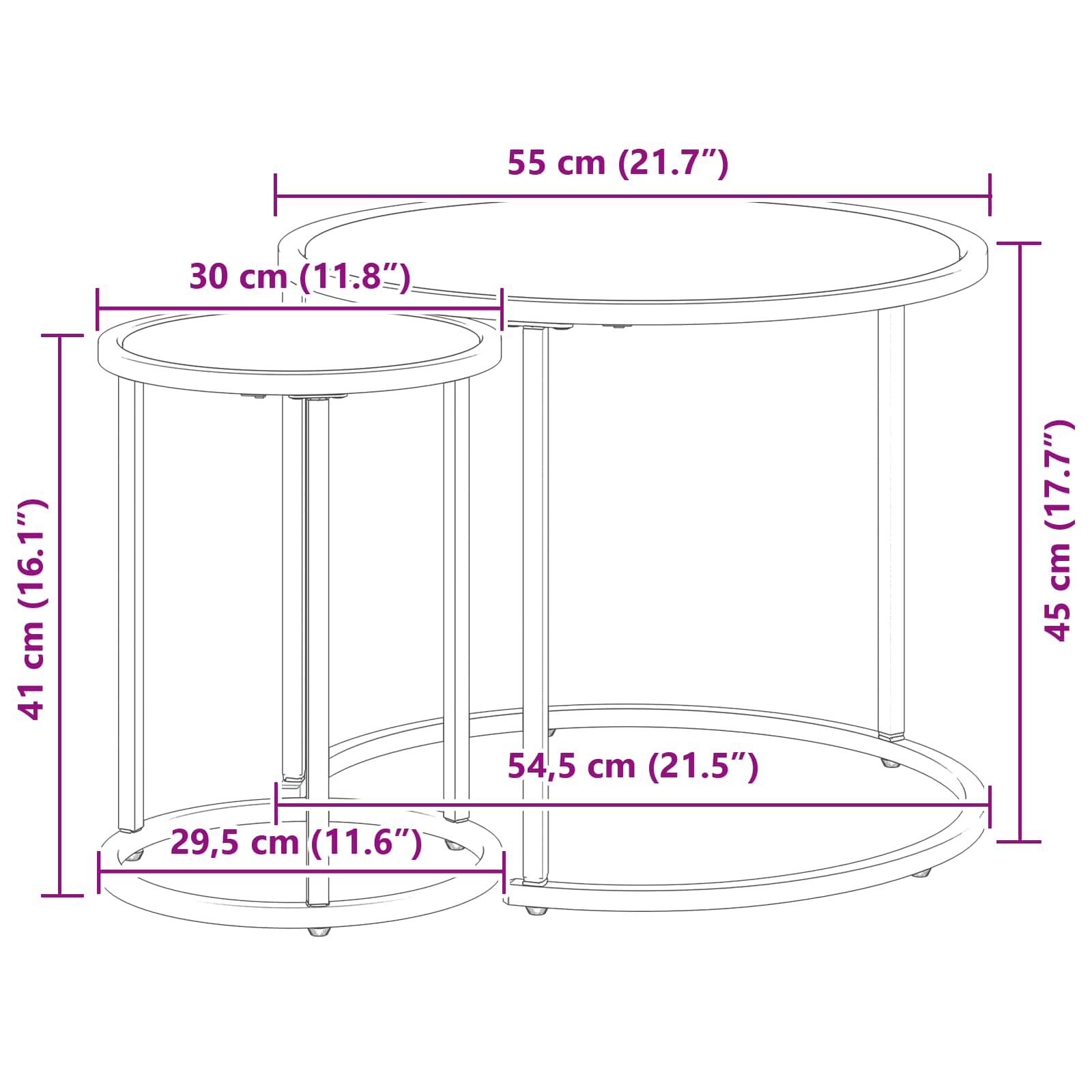 Set stolića za kavu 2 pcs 55 x 55 x 45 cm čelik