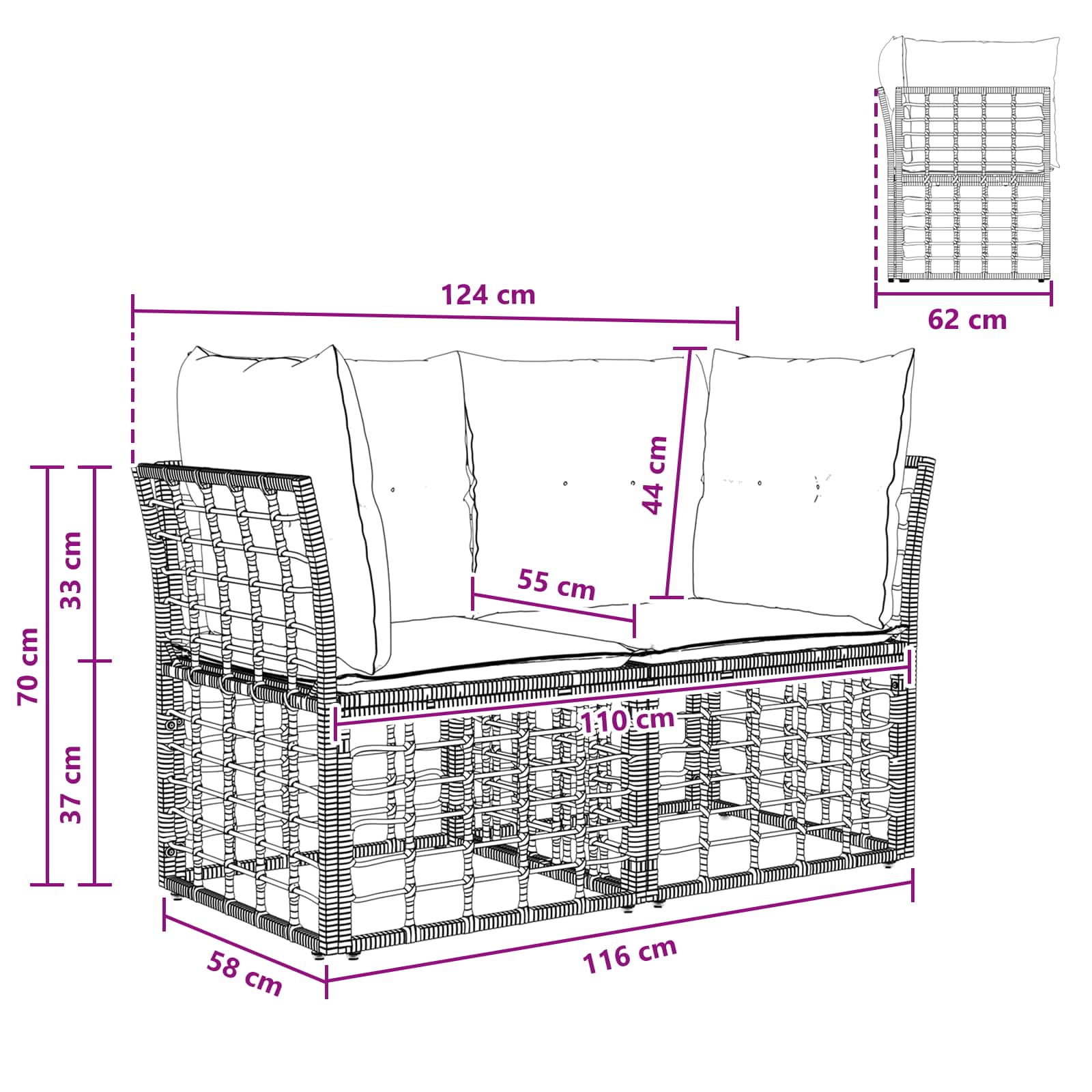 Vanjski loveseat 2 pcs Prirodna i krema bijela poliratan