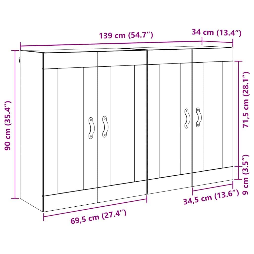 Kabinetski zidni Zidne 2 pcs Umjetnički hrast 69,5 x 34 x 90 cm
