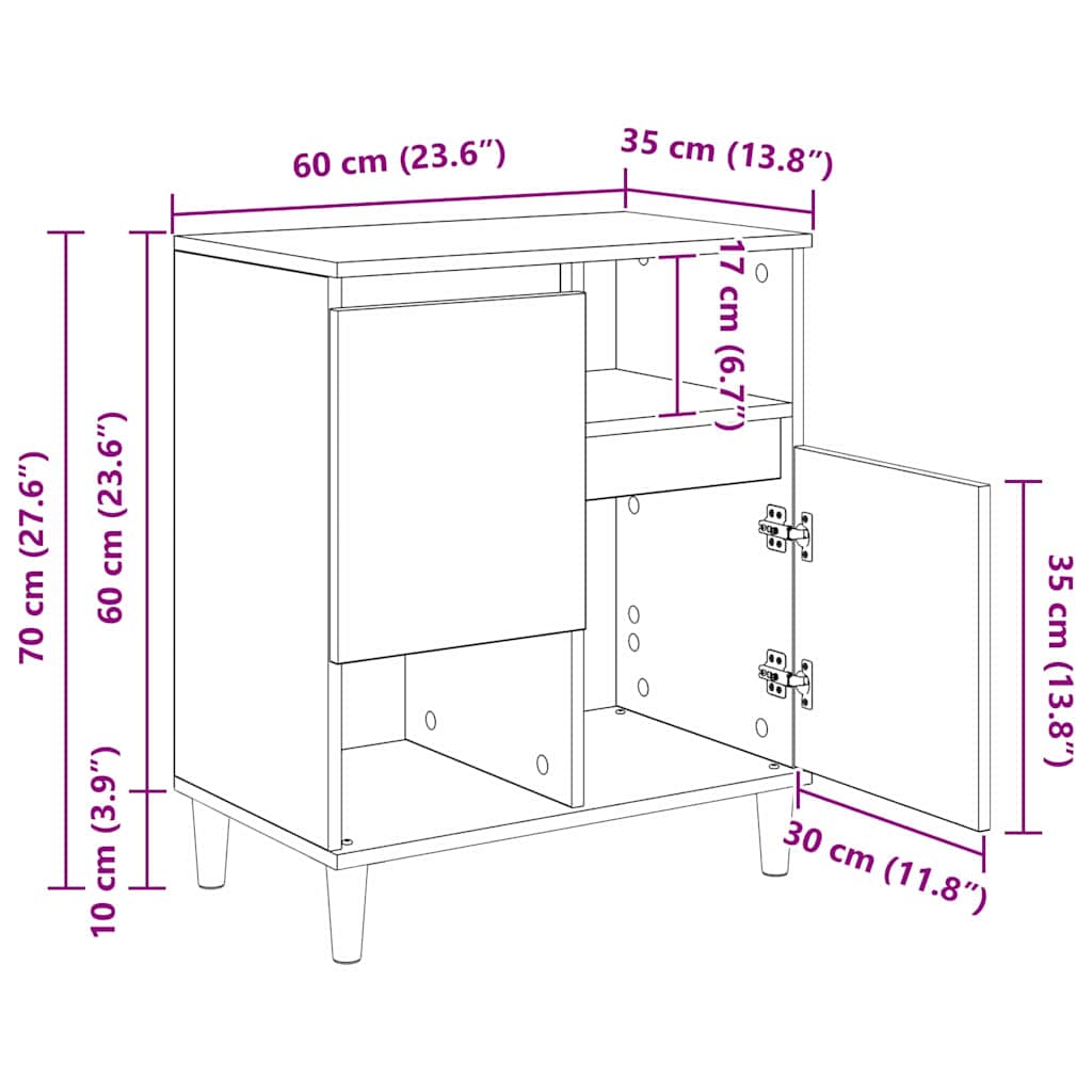 Komode 3 pcs Crni hrast 60 x 35 x 70 cm Konstruirano drvo