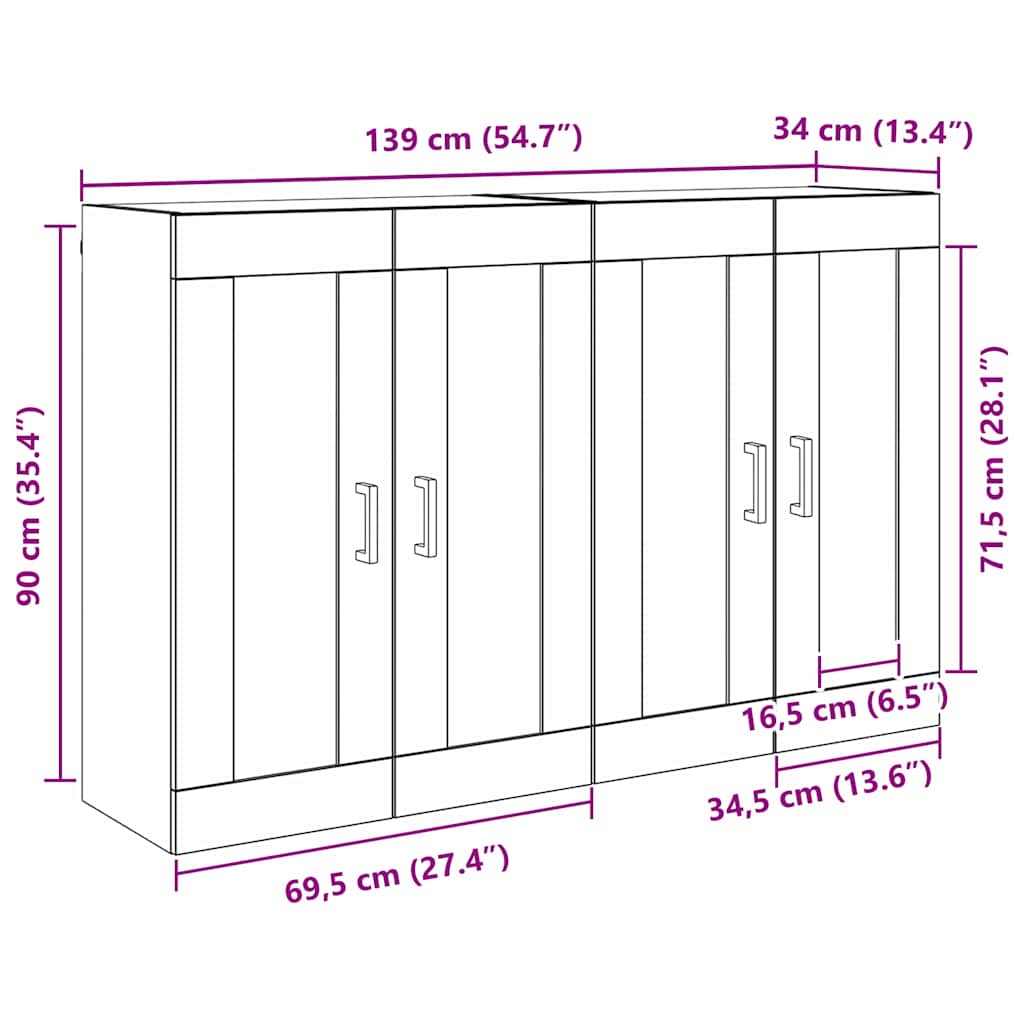Kabinetski zidni Zidne 2 pcs Crni hrast 69,5 x 34 x 90 cm