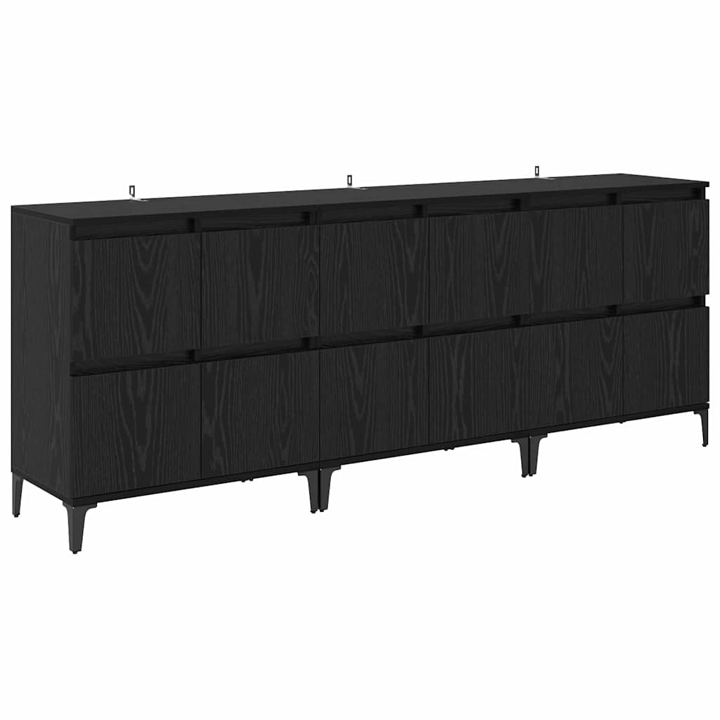 Komode 3 pcs Crni hrast 60 x 35 x 70 cm Konstruirano drvo