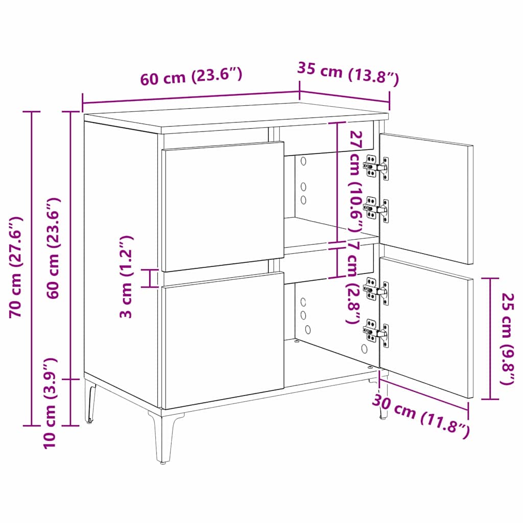 Komode 3 pcs Crni hrast 60 x 35 x 70 cm Konstruirano drvo
