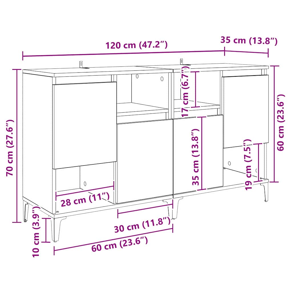 Komode 2 pcs Crni hrast 60 x 35 x 70 cm Konstruirano drvo