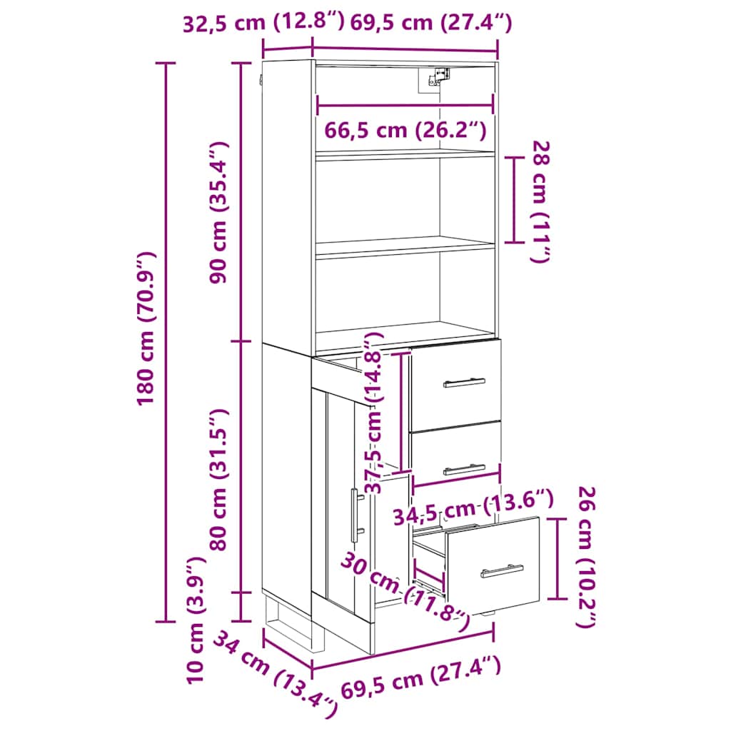 Highboard s ladicama 2 pcs Staro drvo Konstruirano drvo