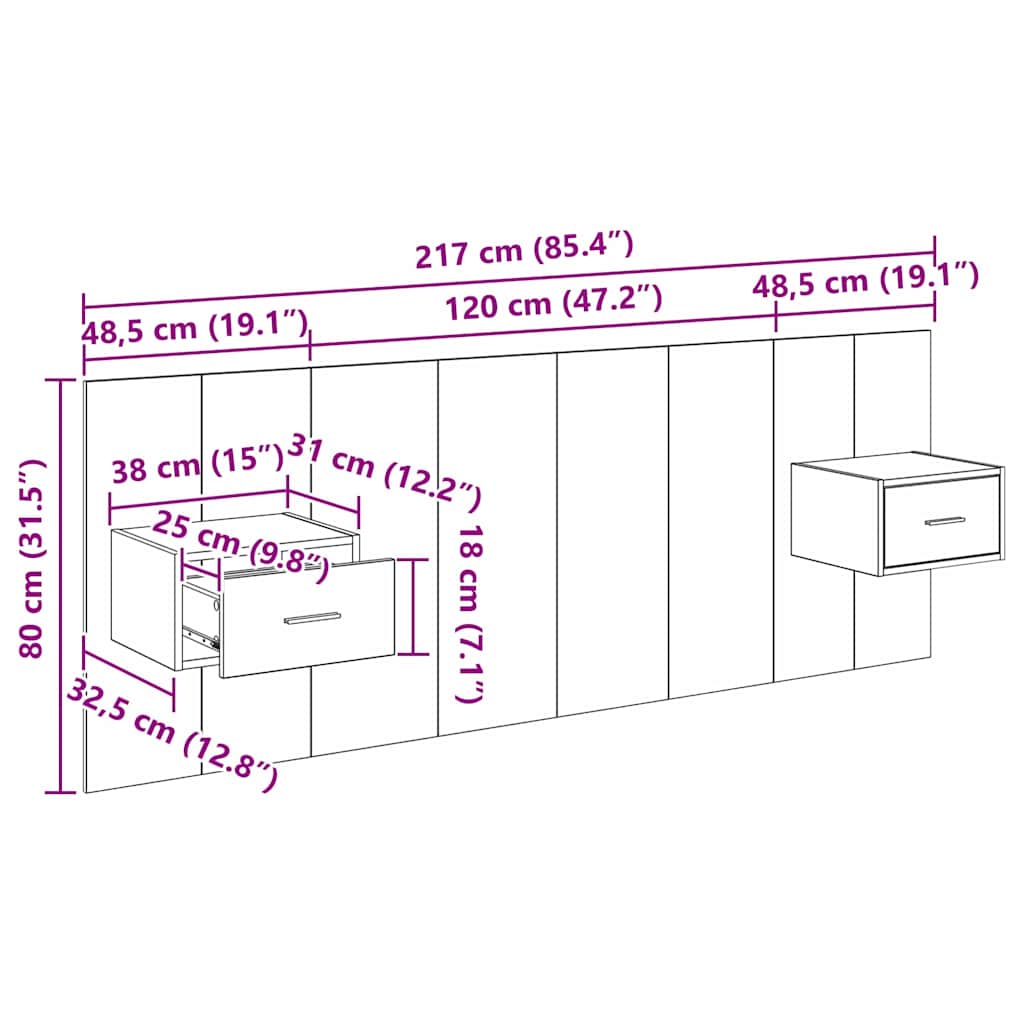 Uzglavlje s ormarićem Zidne 3 pcs Staro drvo Konstruirano drvo