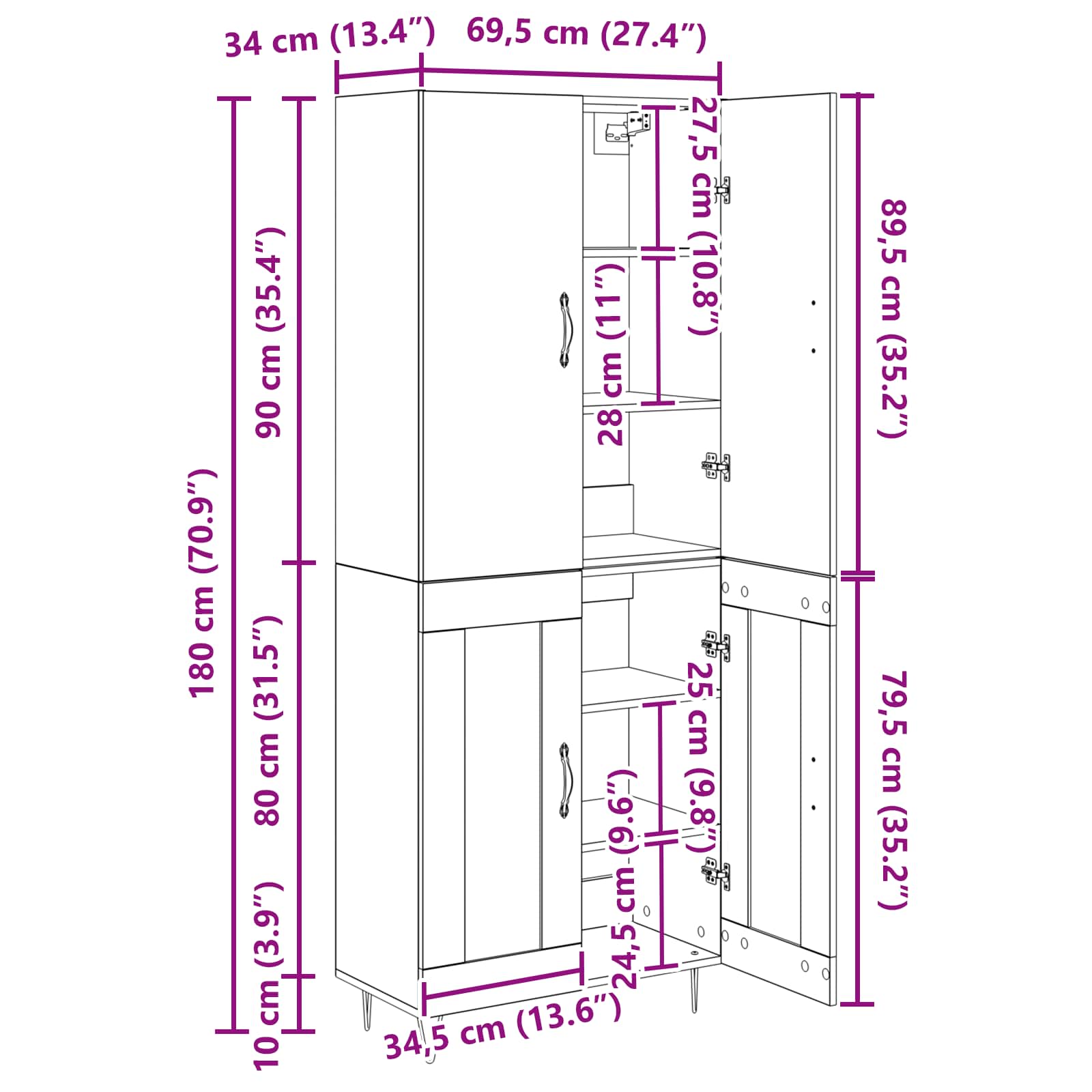 Highboard 2 pcs Staro drvo Konstruirano drvo