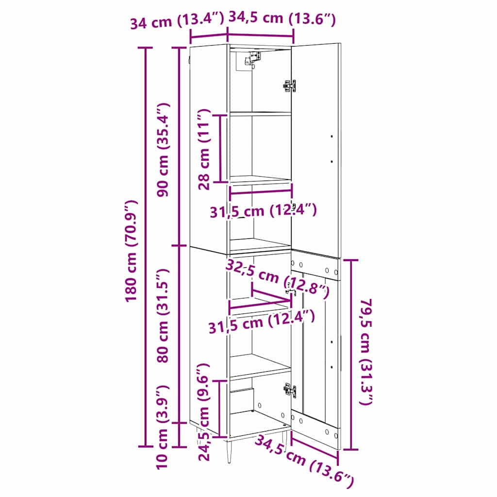 Highboard 2 pcs Staro drvo Konstruirano drvo
