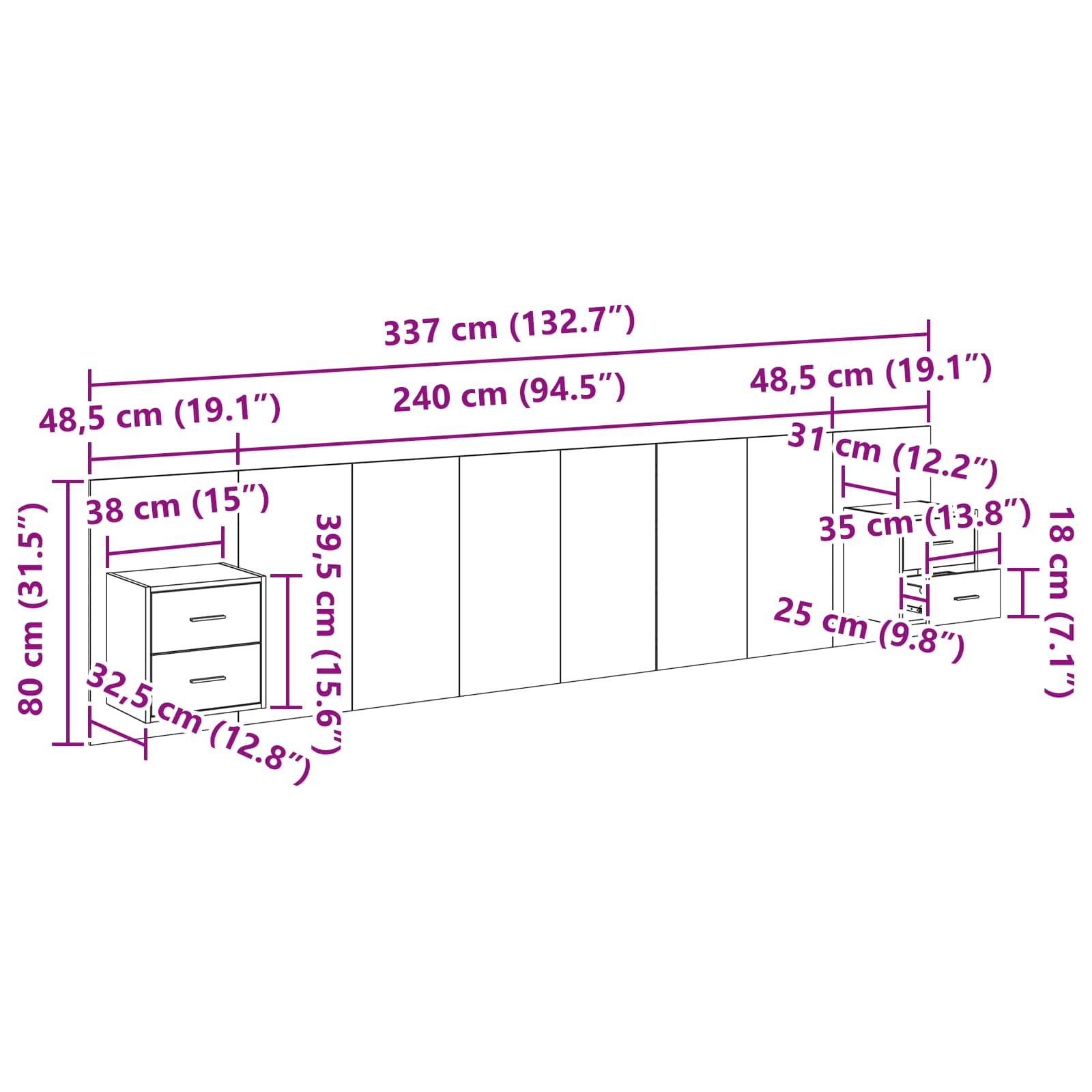 Uzglavlje s ormarićem Zidne 3 pcs Staro drvo Konstruirano drvo