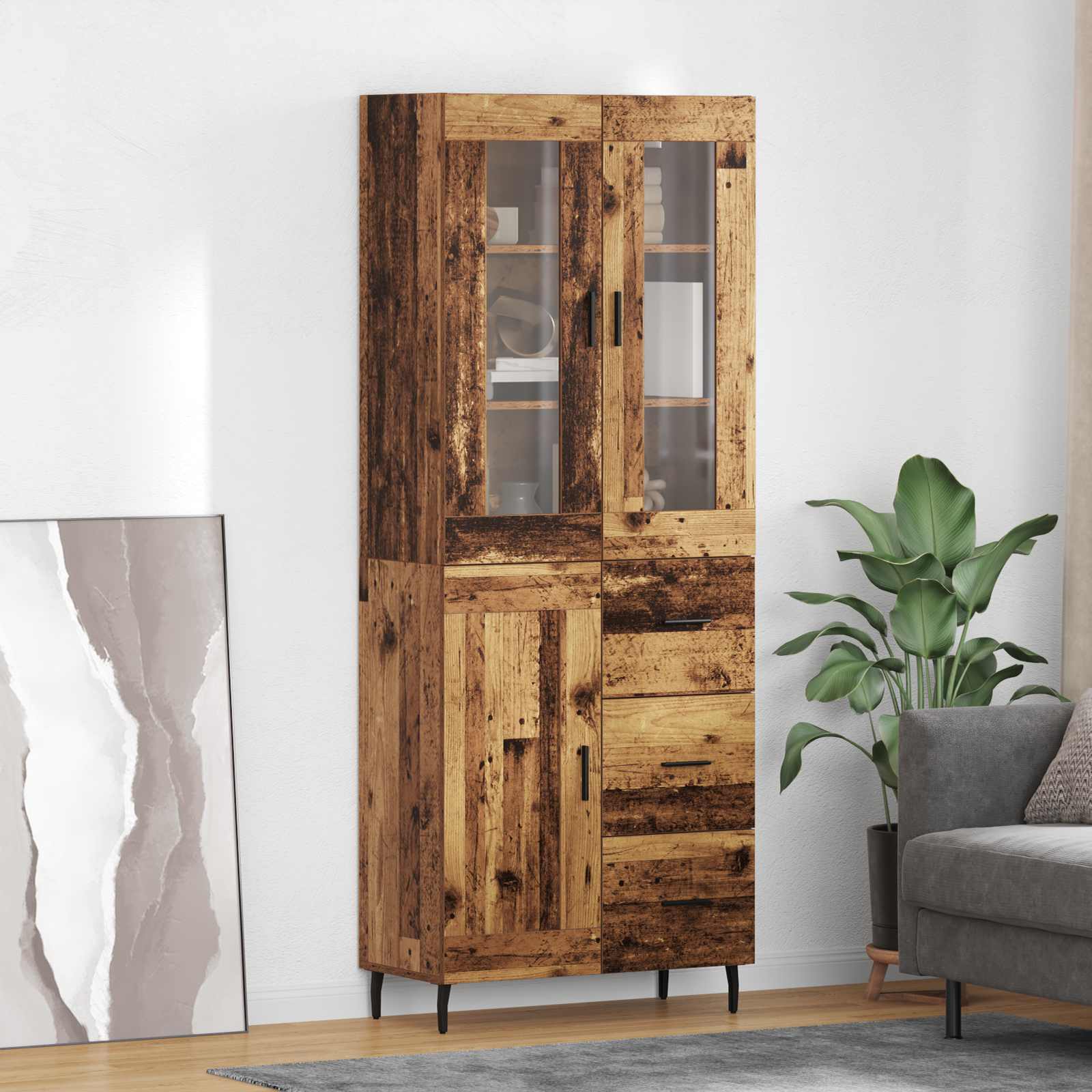 Highboard s ladicama 2 pcs Staro drvo Konstruirano drvo