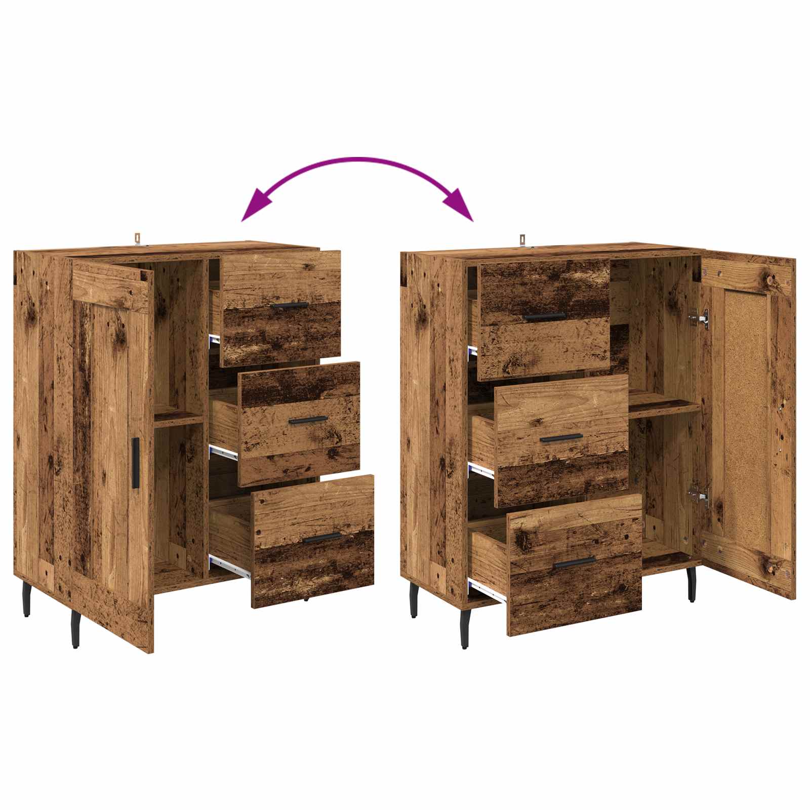 Highboard s ladicama 2 pcs Staro drvo Konstruirano drvo