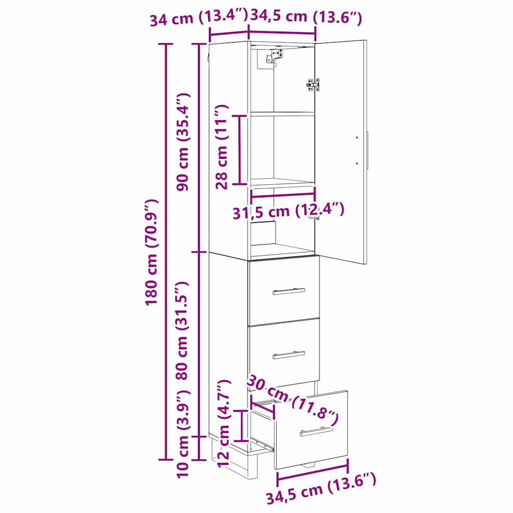 Highboard Staro drvo 34,5 x 34 x 180 cm Konstruirano drvo