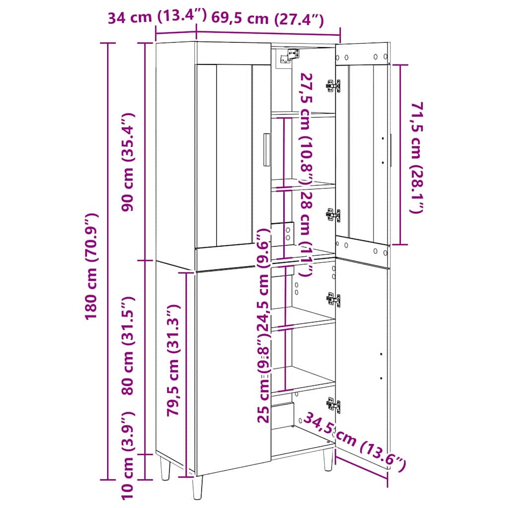 Highboard Staro drvo 69,5 x 34 x 180 cm