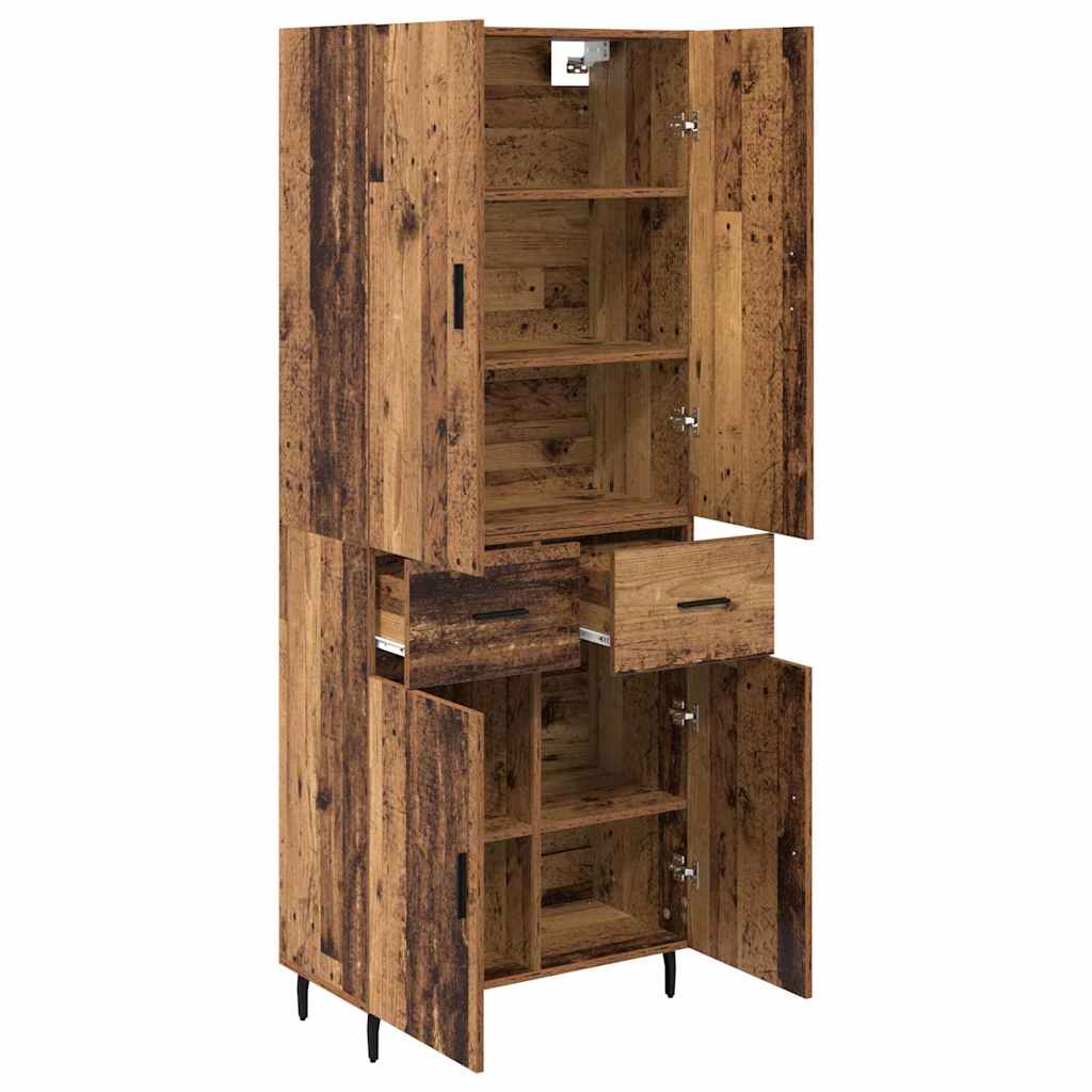 Highboard s ladicama 2 pcs Staro drvo Inženjerska drva i staklo