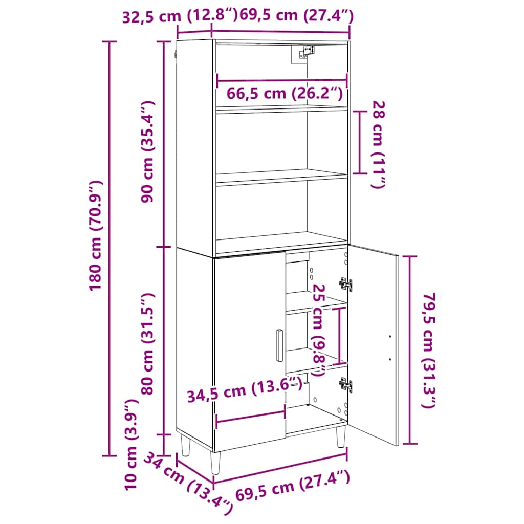 Highboard Umjetnički hrast 69,5 x 32,5 x 180 cm