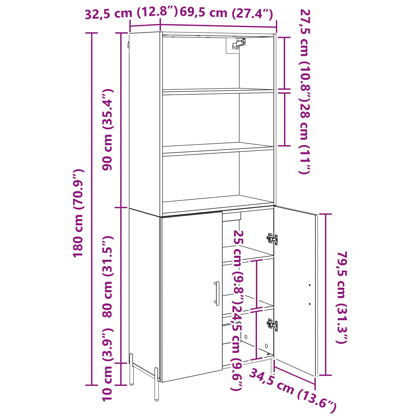 Highboard Umjetnički hrast 69,5 x 32,5 x 180 cm