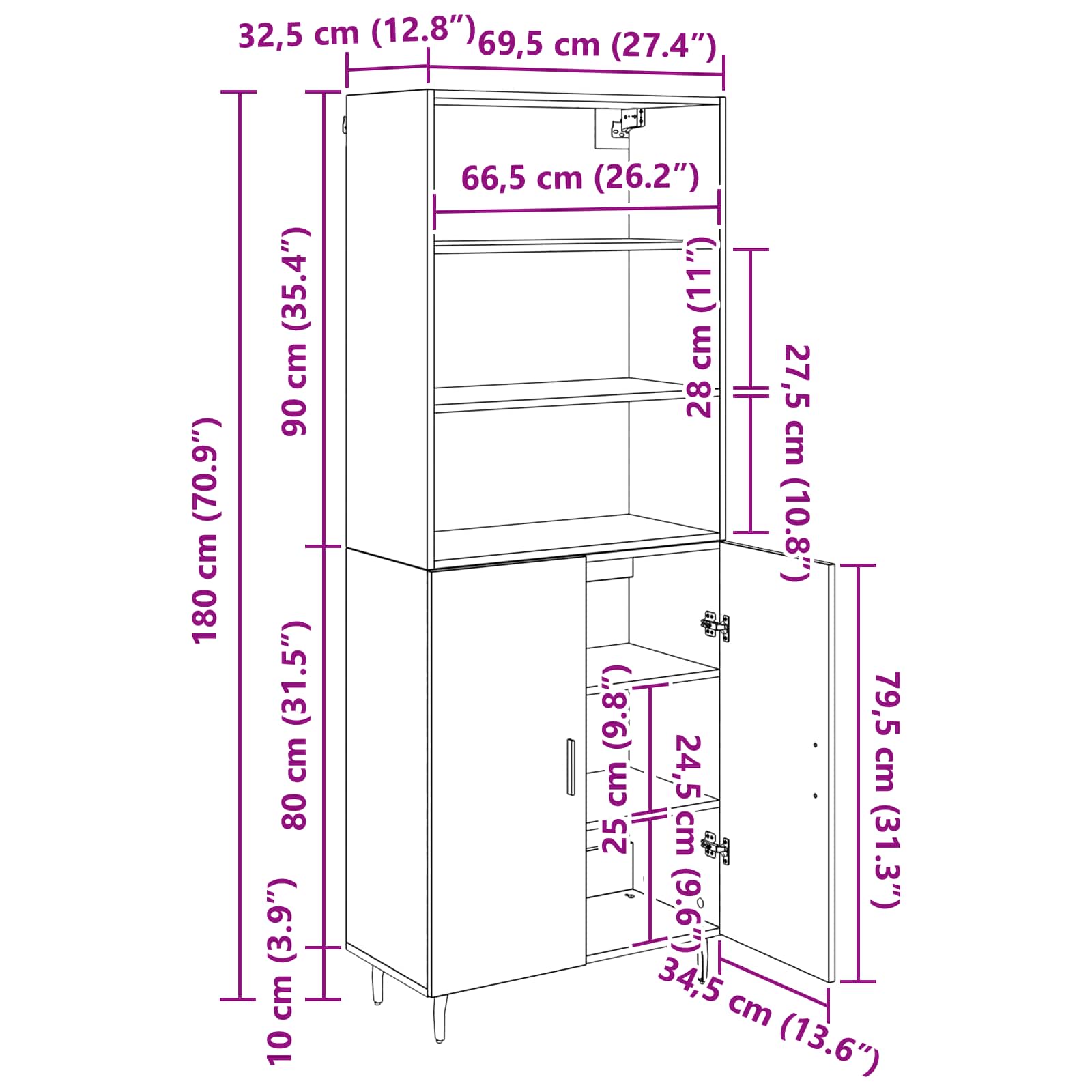 Highboard Umjetnički hrast 69,5 x 34 x 180 cm