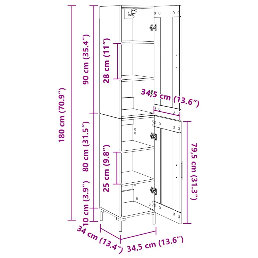 Highboard Umjetnički hrast 34,5 x 34 x 180 cm Konstruirano drvo