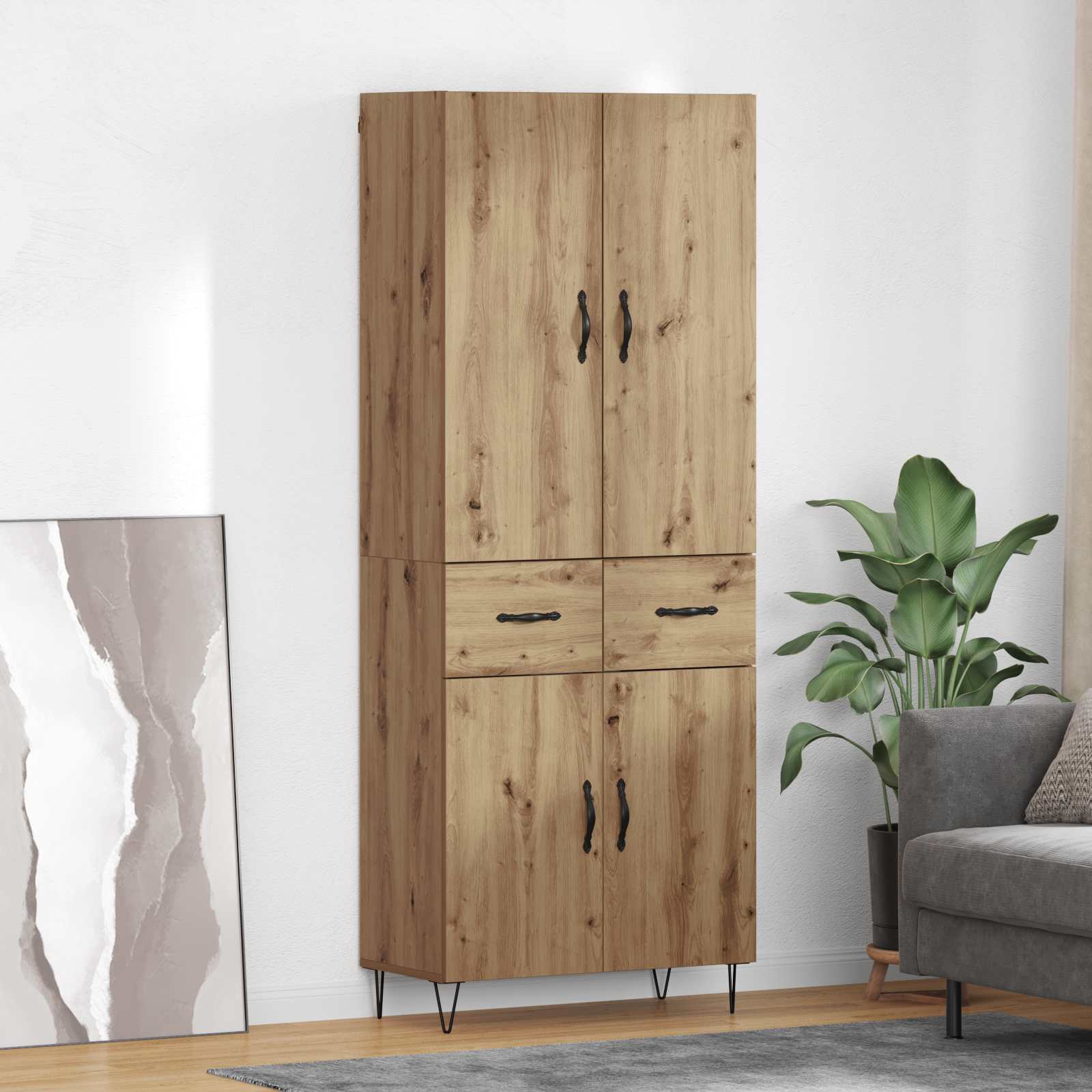 Highboard 2 pcs Umjetnički hrast Inženjersko drvo i staklo
