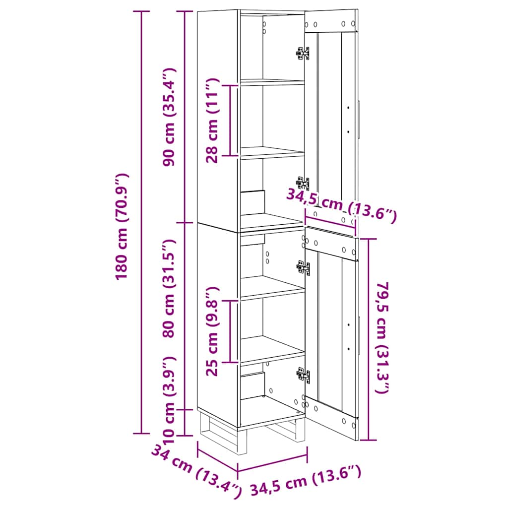 Highboard Umjetnički hrast 34,5 x 34 x 180 cm Konstruirano drvo