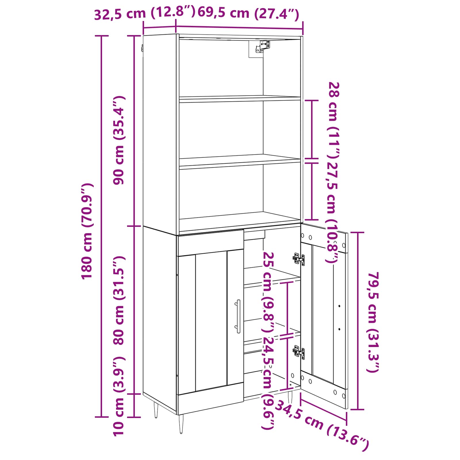 Highboard Umjetnički hrast 69,5 x 34 x 180 cm Konstruirano drvo