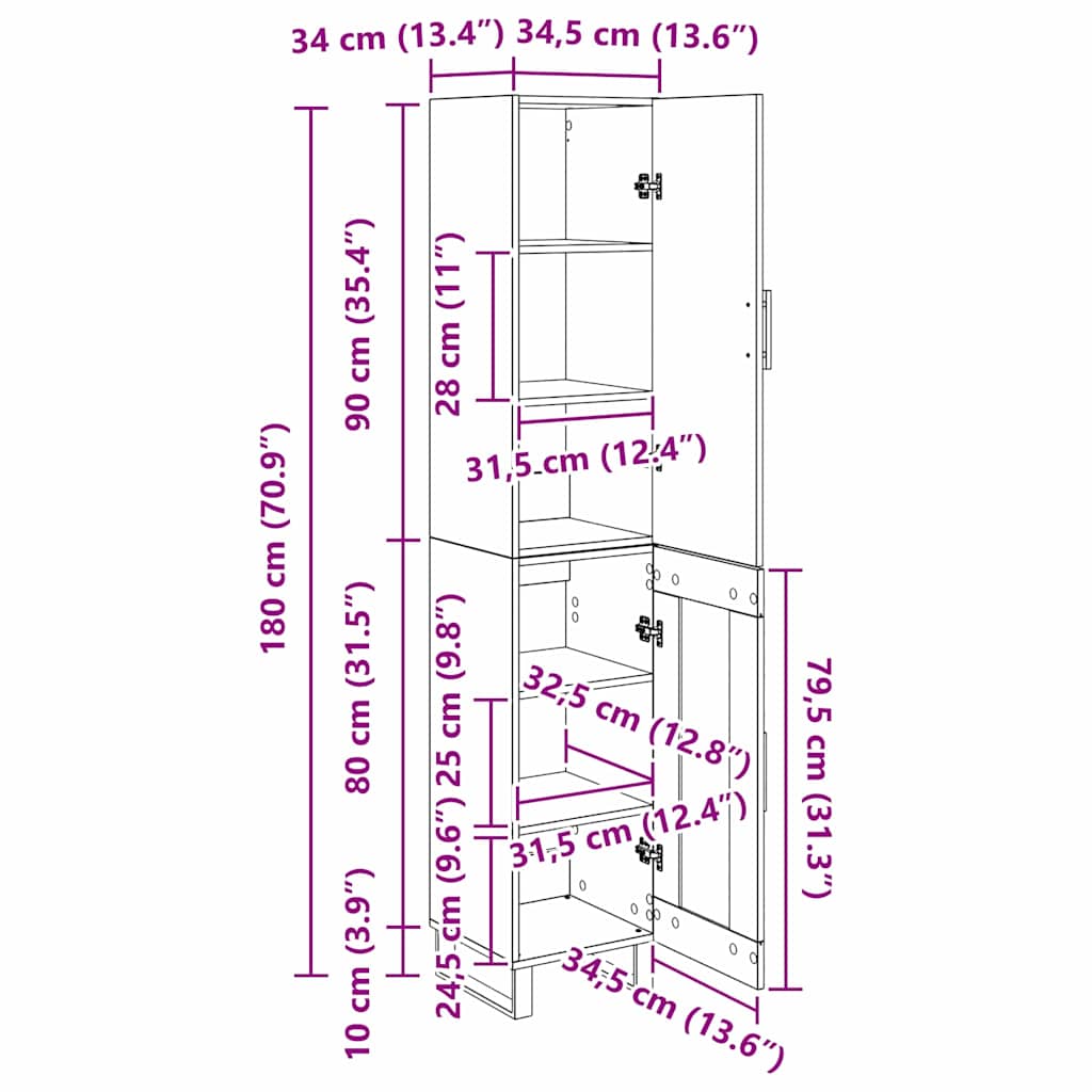 Highboard Crni hrast 34,5 x 34 x 180 cm Konstruirano drvo