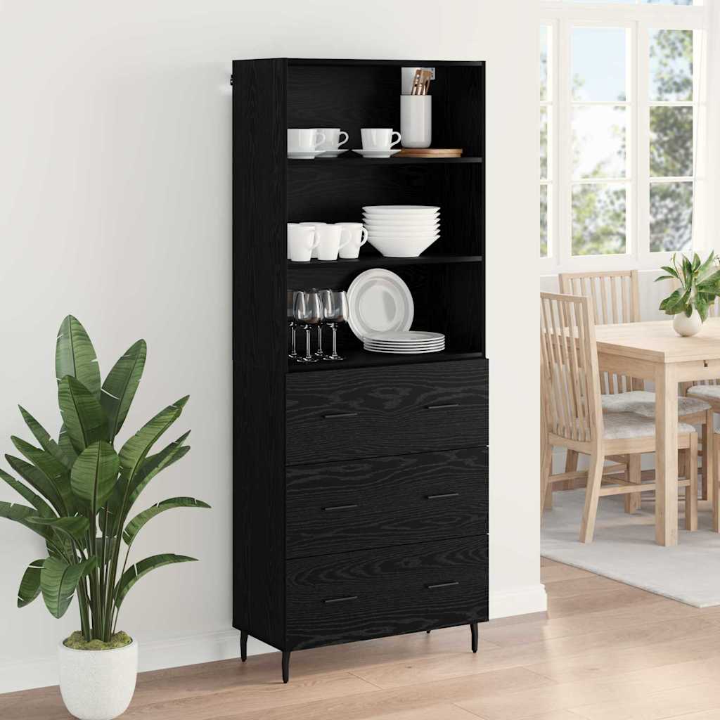 Highboard s ladicama Crni hrast 69,5 x 34 x 180 cm