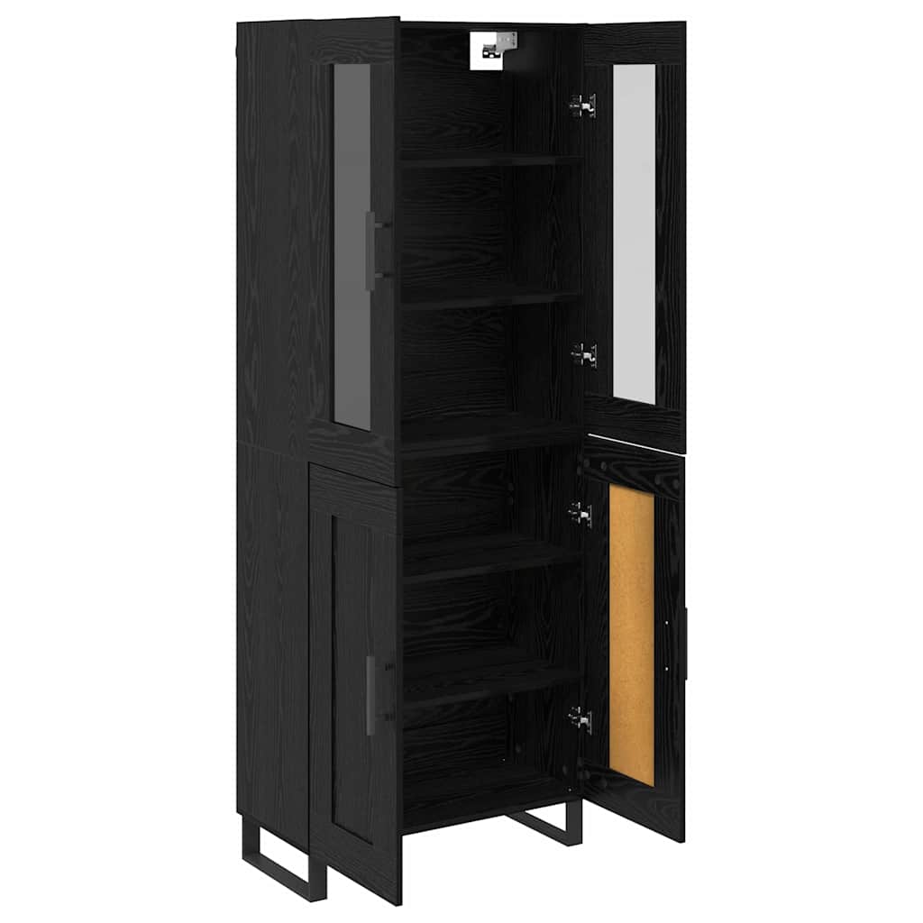 Highboard 2 pcs Crni hrast Inženjerska drva i staklo