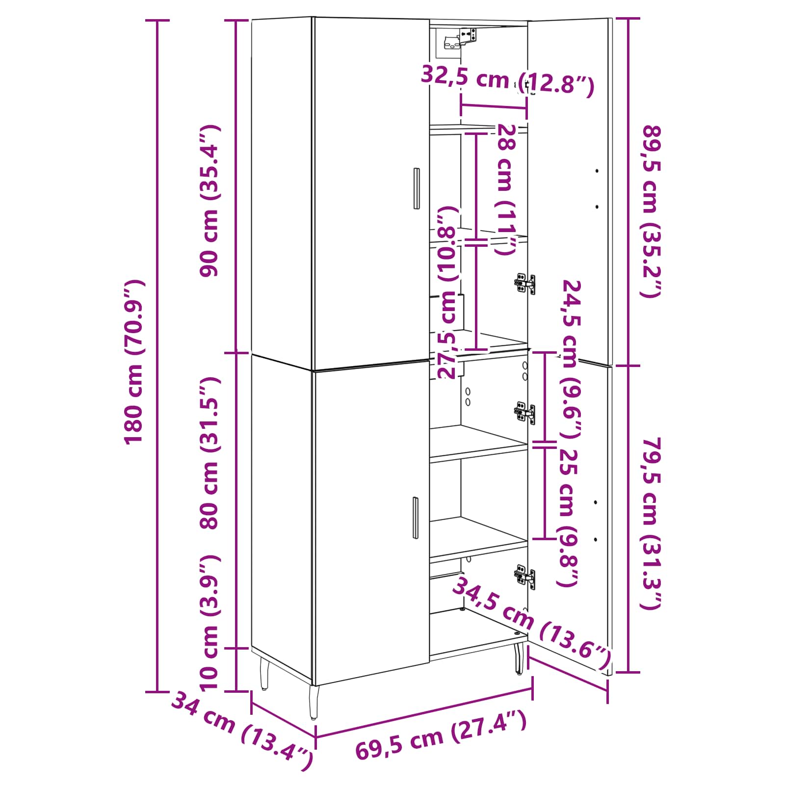 Highboard 2 pcs Crni hrast Inženjerska drva i staklo